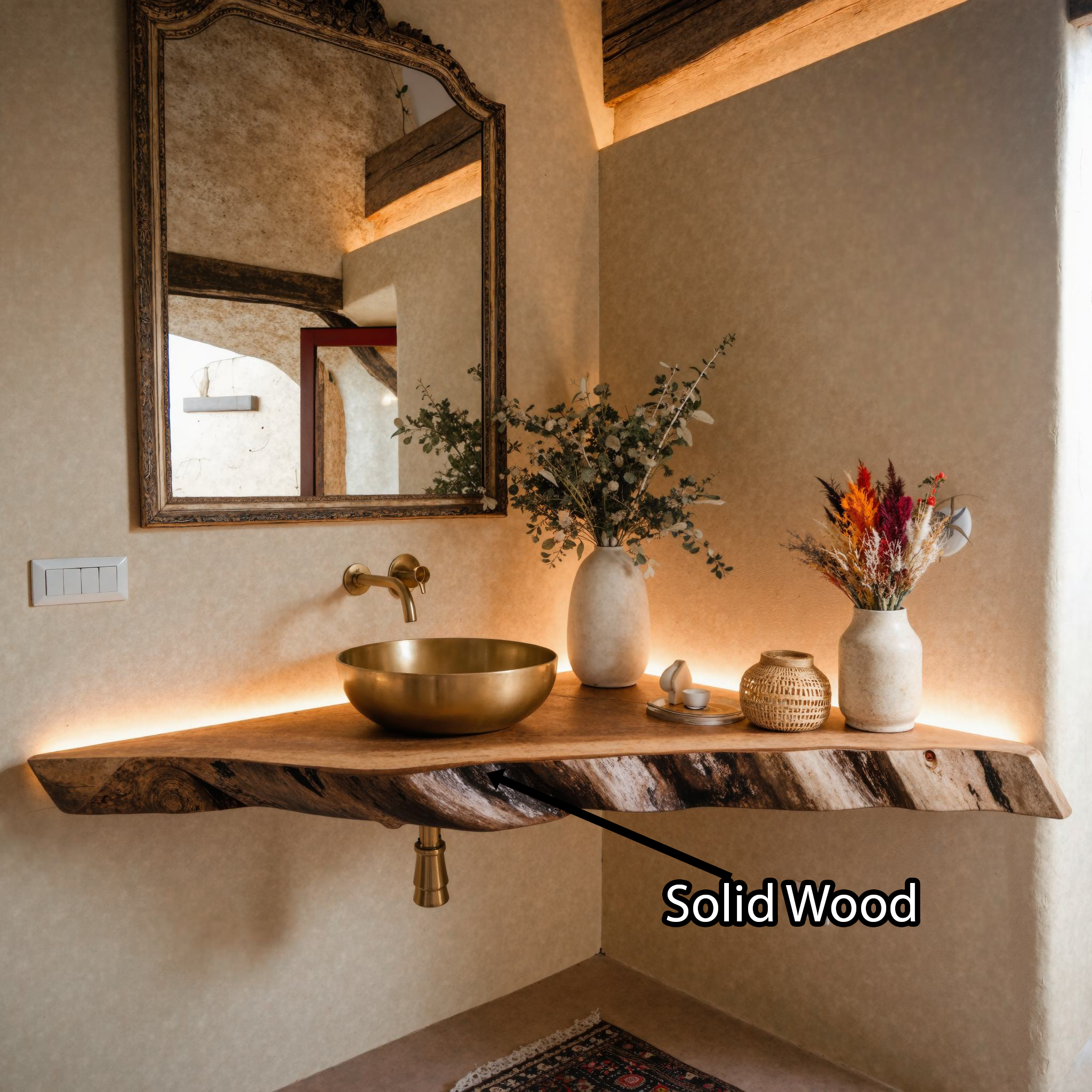 Wooden Corner Bathroom Floating Shelf SILDTBRV077