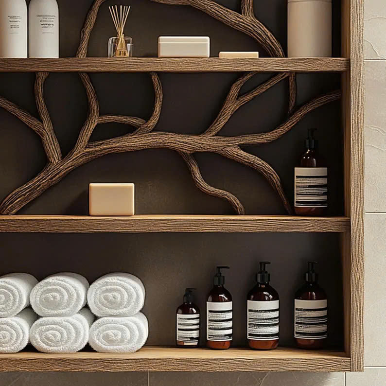 Rustic Wood Bathroom Vanity Shelf Bathroom Storage Tree Branch SINLBRV038