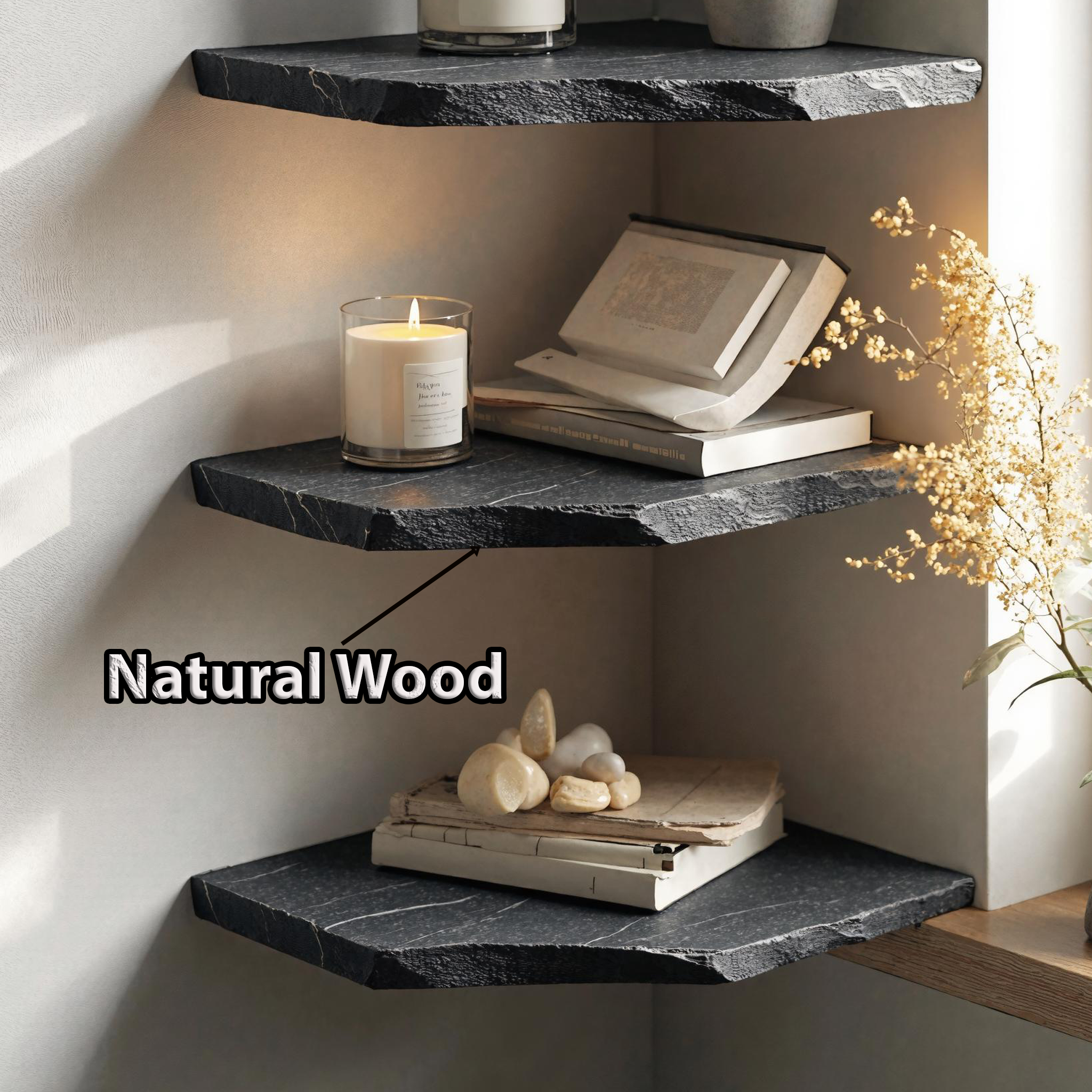 Modern Rustic Corner Shelf Made From Natural Wood For Stylish Storage SILDTCN076