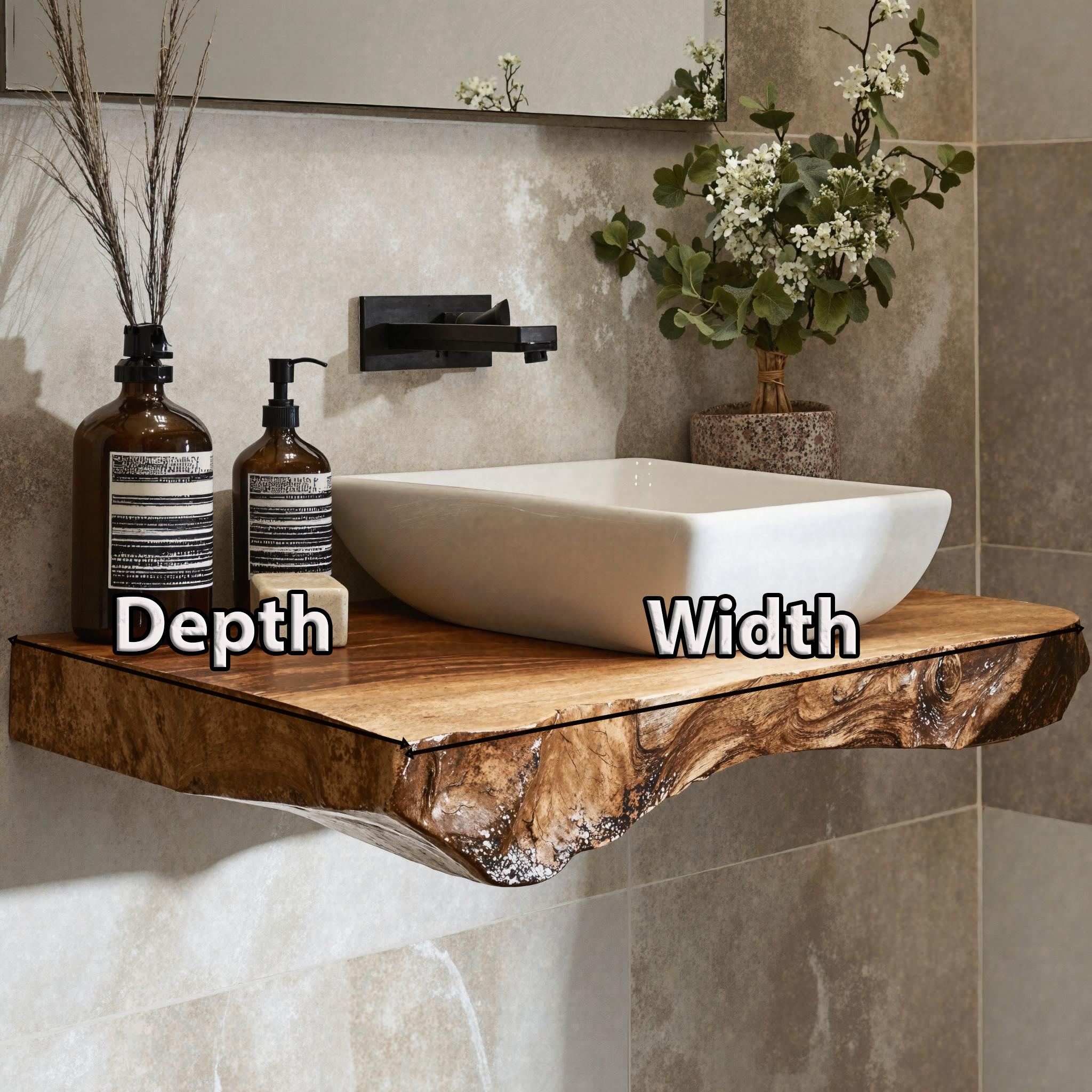 Natural Wood Floating Shelf For Bathroom Vanity Display SILDTBRV180