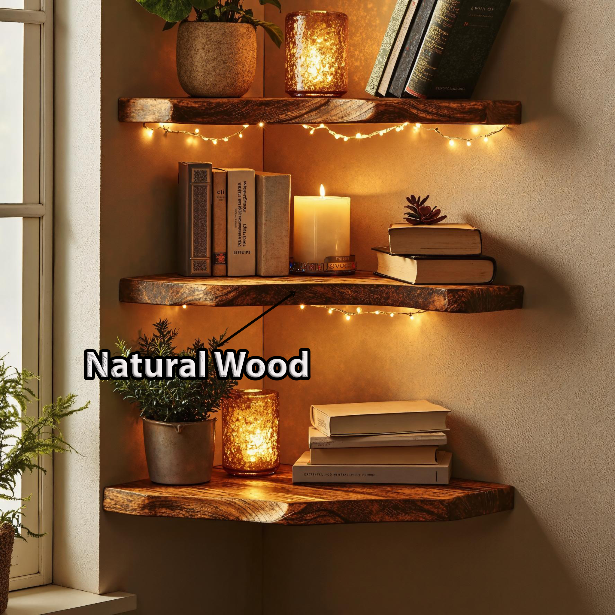 Corner Shelf With Natural Wood Finish For Cozy Look SILDTCN079