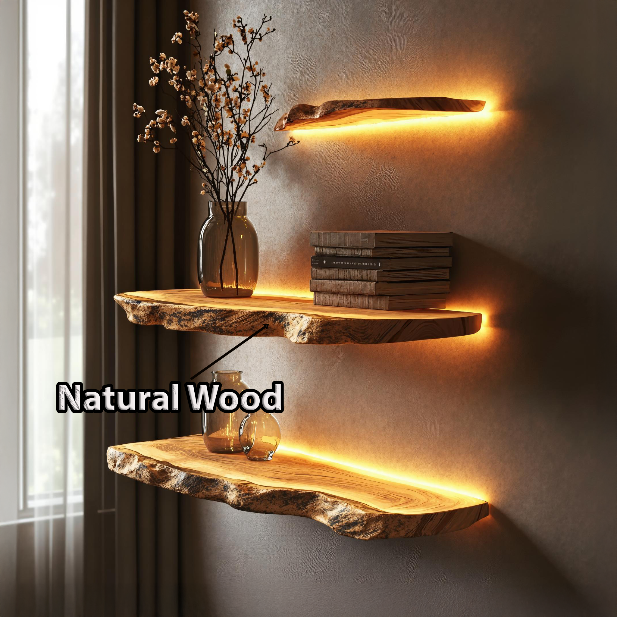 Floating Wall Shelf with Live Edge For Modern Home Decor SILDTFL142