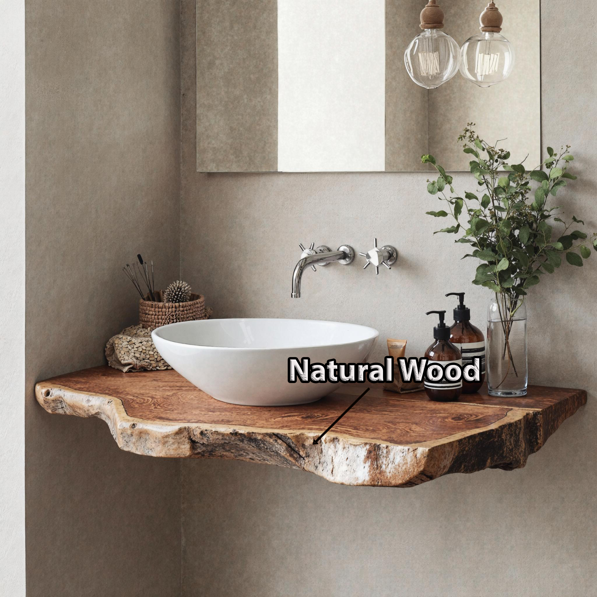 Floating Bathroom Vanity Shelf WWith Rustic Wooden Design SILDTBRV177
