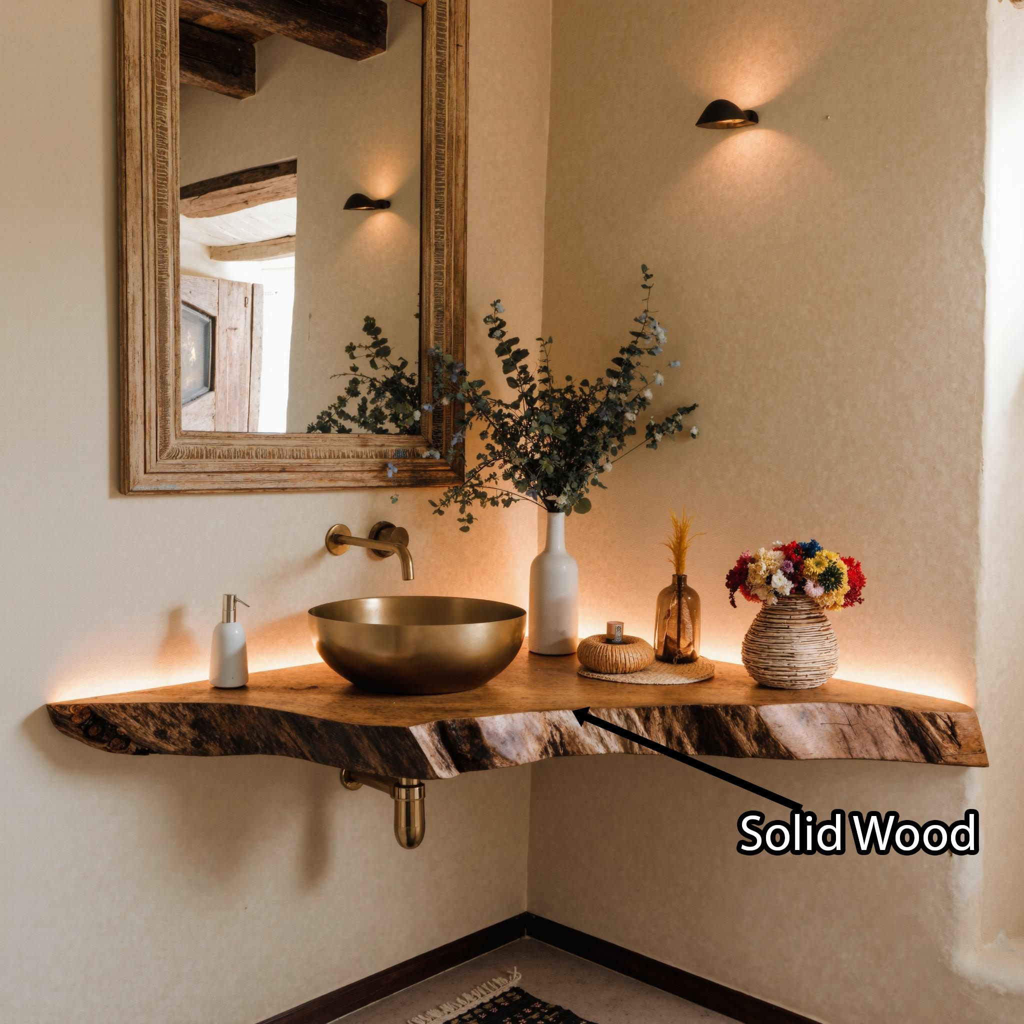 Wooden Corner Bathroom Vanity Shelf SILDTBRV076