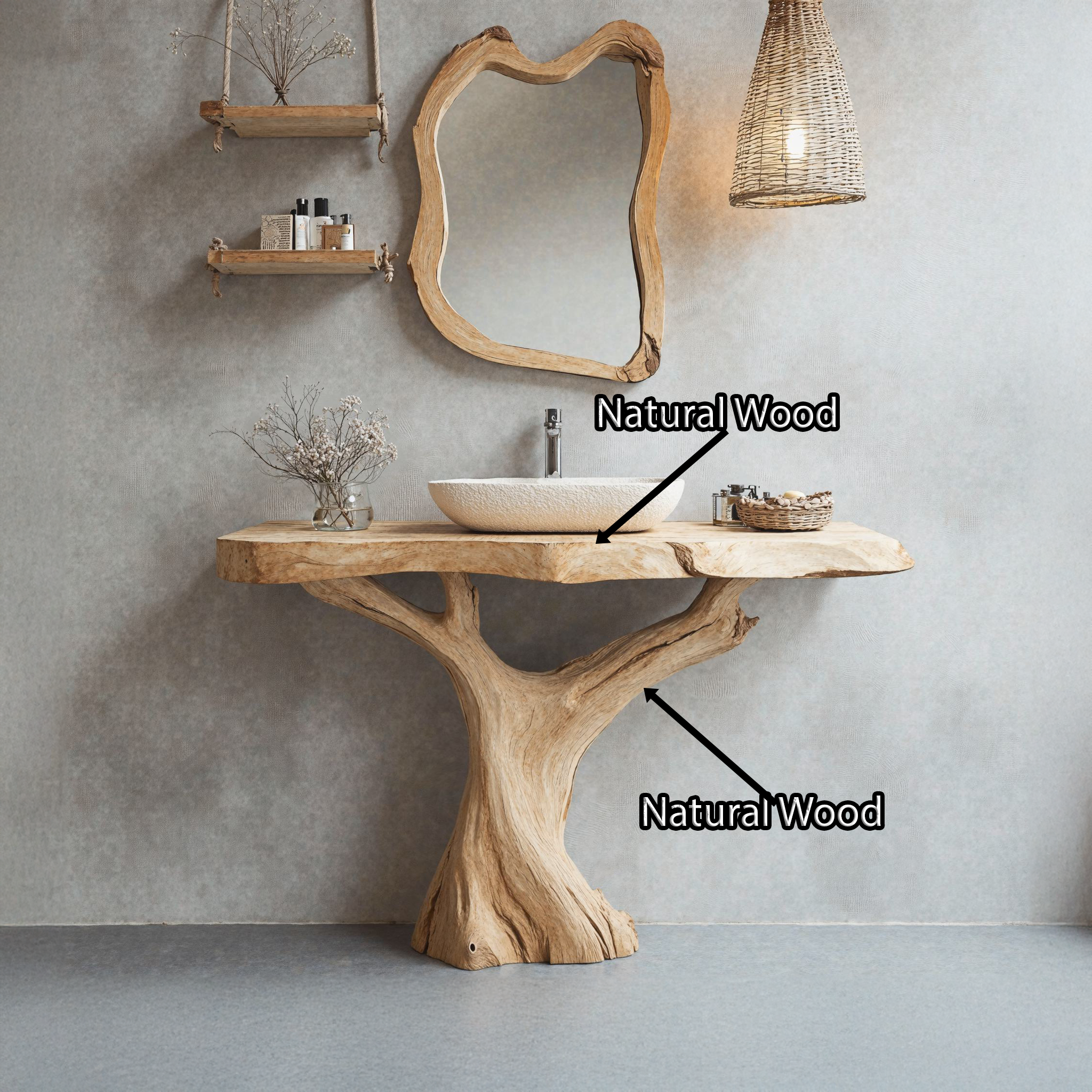 Rustic Handcrafted Wood Bathroom Vanity With Bathroom Spaces SILDTBRV104