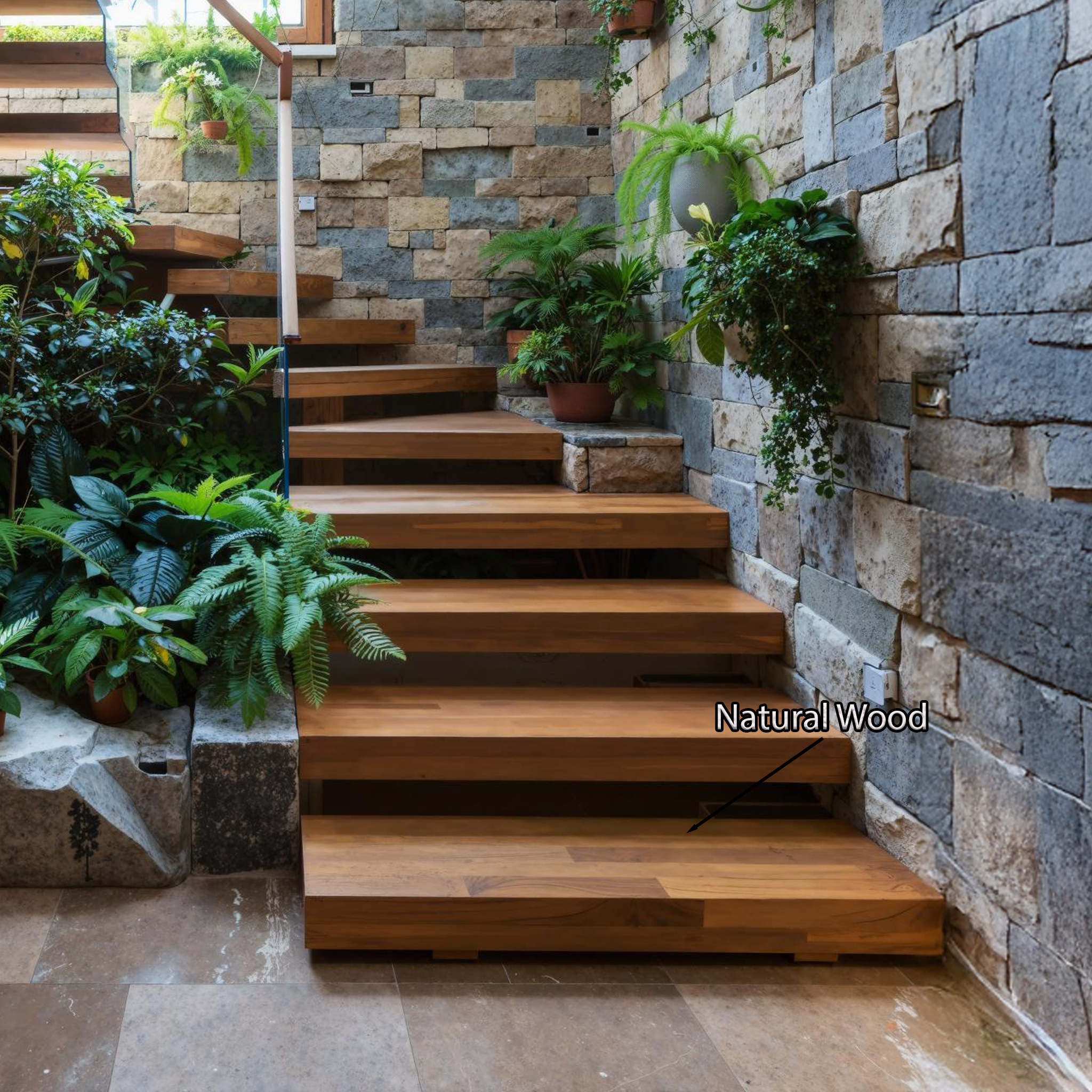 Handcrafted Solid Wood Stair Custom Living Space SILDTFLS007