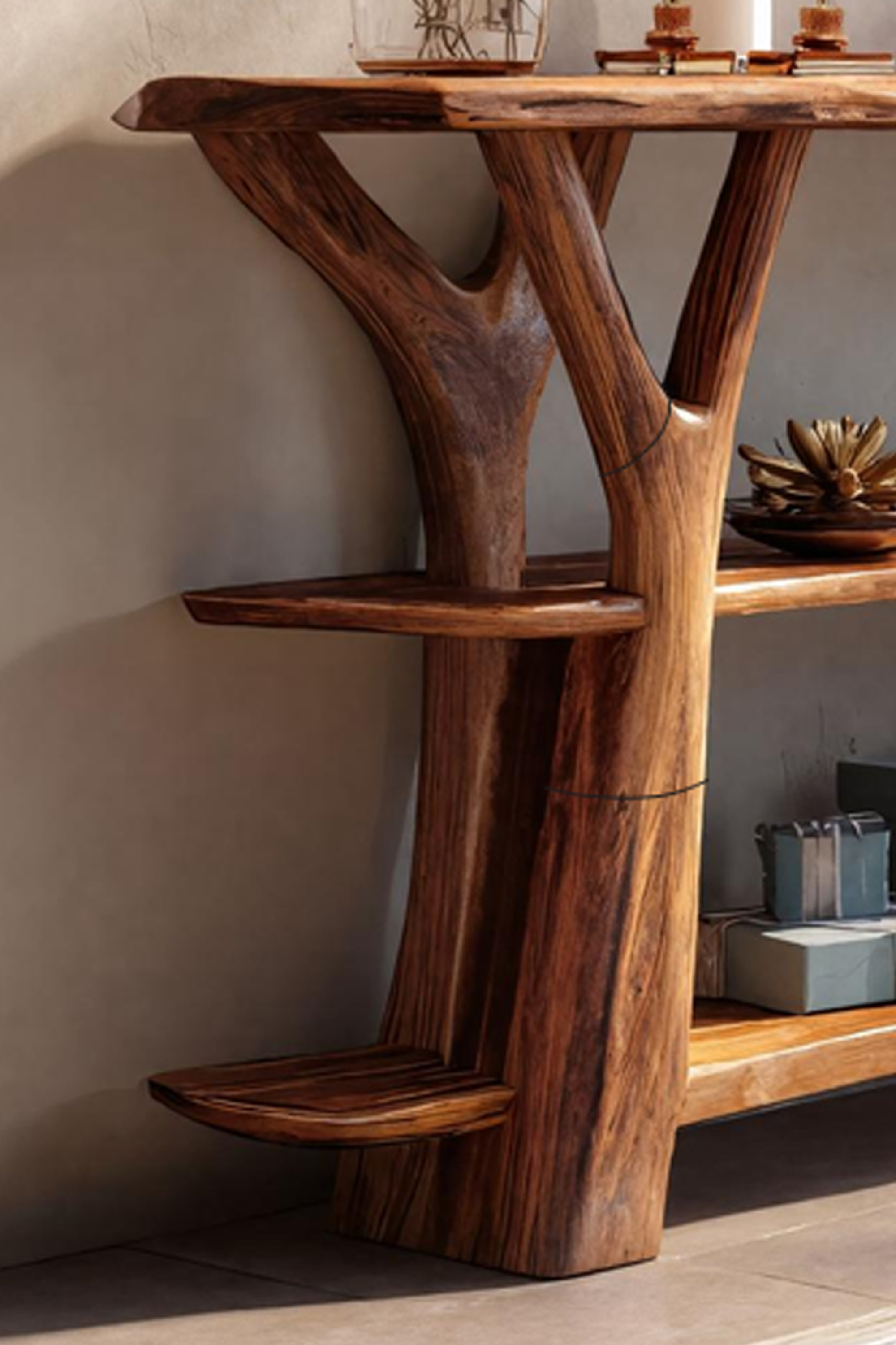 Modern Wooden Live Edge Console Table For Holiday Furniture Decor Xmas SILDTTRCSC012