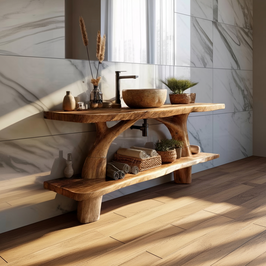 Mid Century Wooden Live Edge Bathroom Vanity For Apartment Living Room SILDTTRBRV090