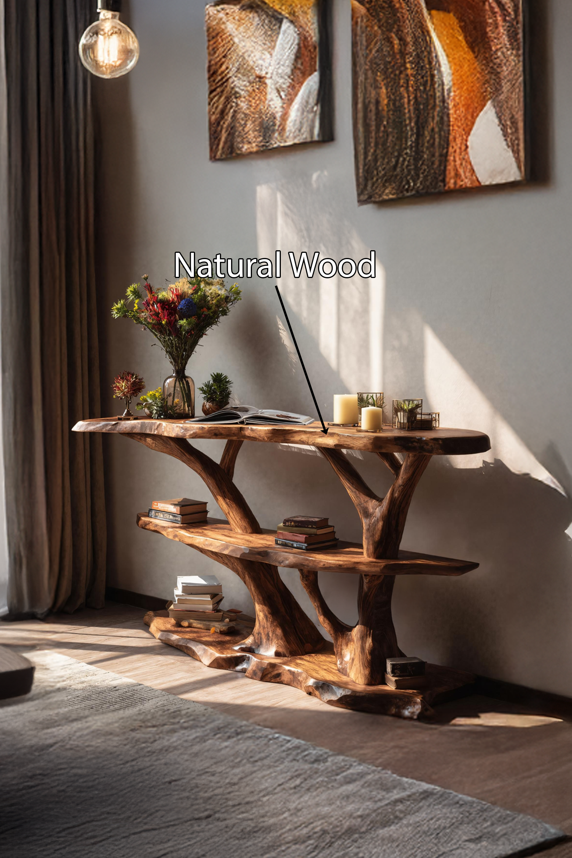 Mid Century Wooden Live Edge Console Table For Interior Entryway Design SILDTTNCS038