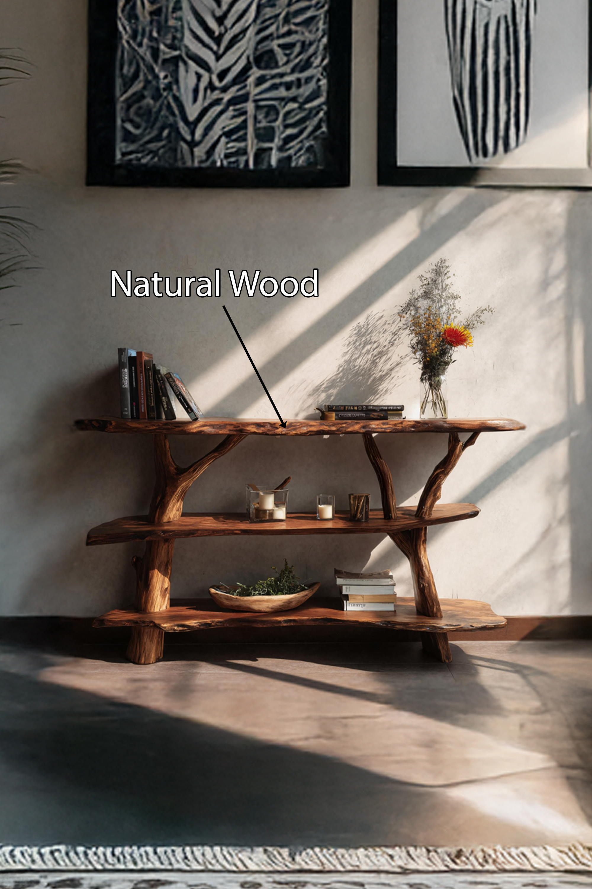 Handcrafted Wooden Live Edge Console Table For Contemporary Living Room SILDTTNCS028