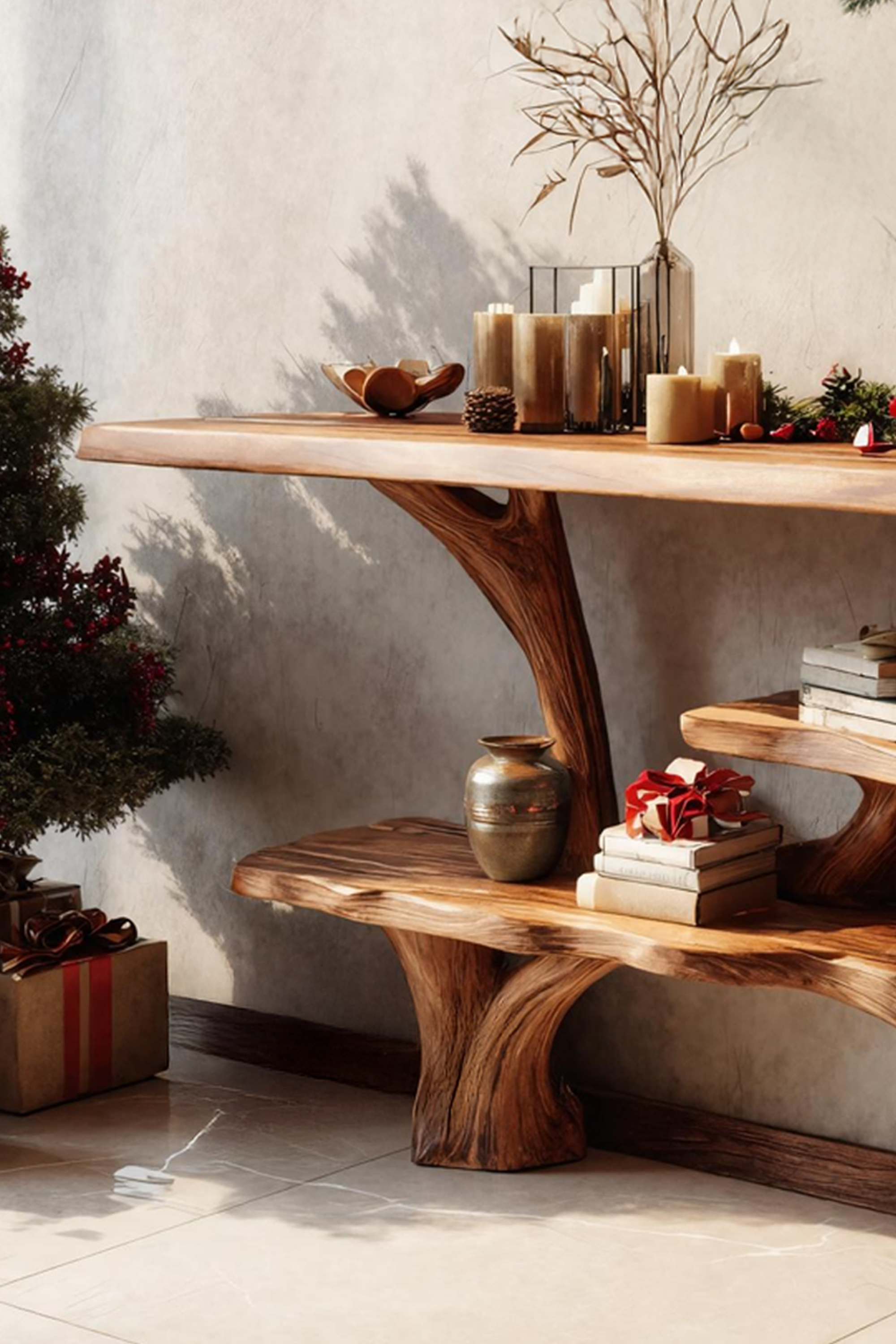 Mid Century Wooden Live Edge Console Table For Holiday Furniture Decor SILDTTRCSC017