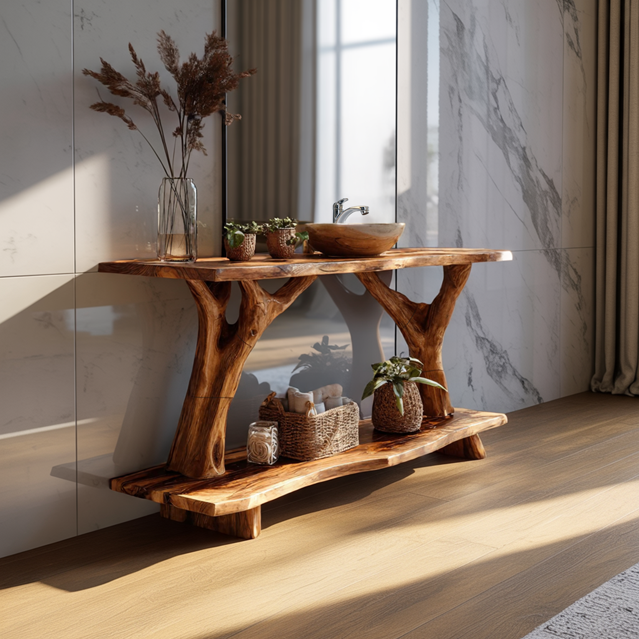 Farmhouse Wooden Live Edge Bathroom Vanity For Country Bathroom Interior SILDTTRBRV091