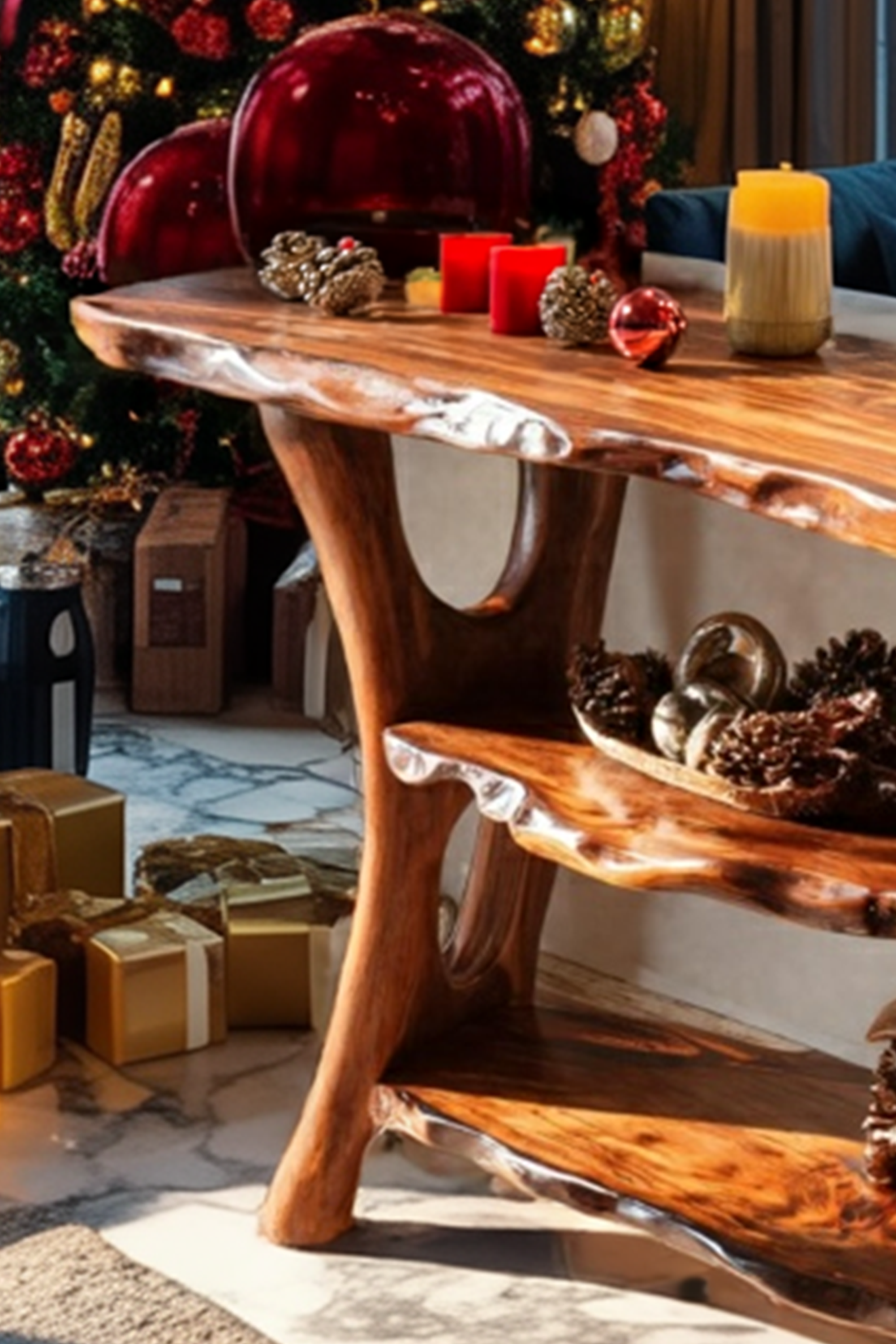 Mid Century Solid Wood Console Table For Xmas Entryway Holiday Living Room SILDTTRCSC037