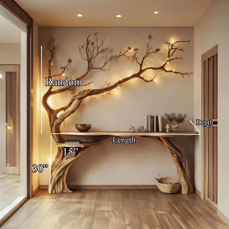 Natural Solid Wood Tree Bookshelf Rustic Side Table Farmhouse SINLCS045