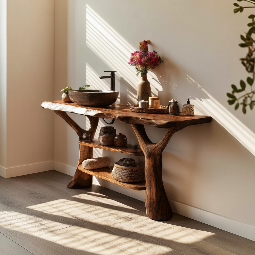 Mid Century Solid Wood Bathroom Vanity For Rustic Furniture Decoration SILDTTRBRV074