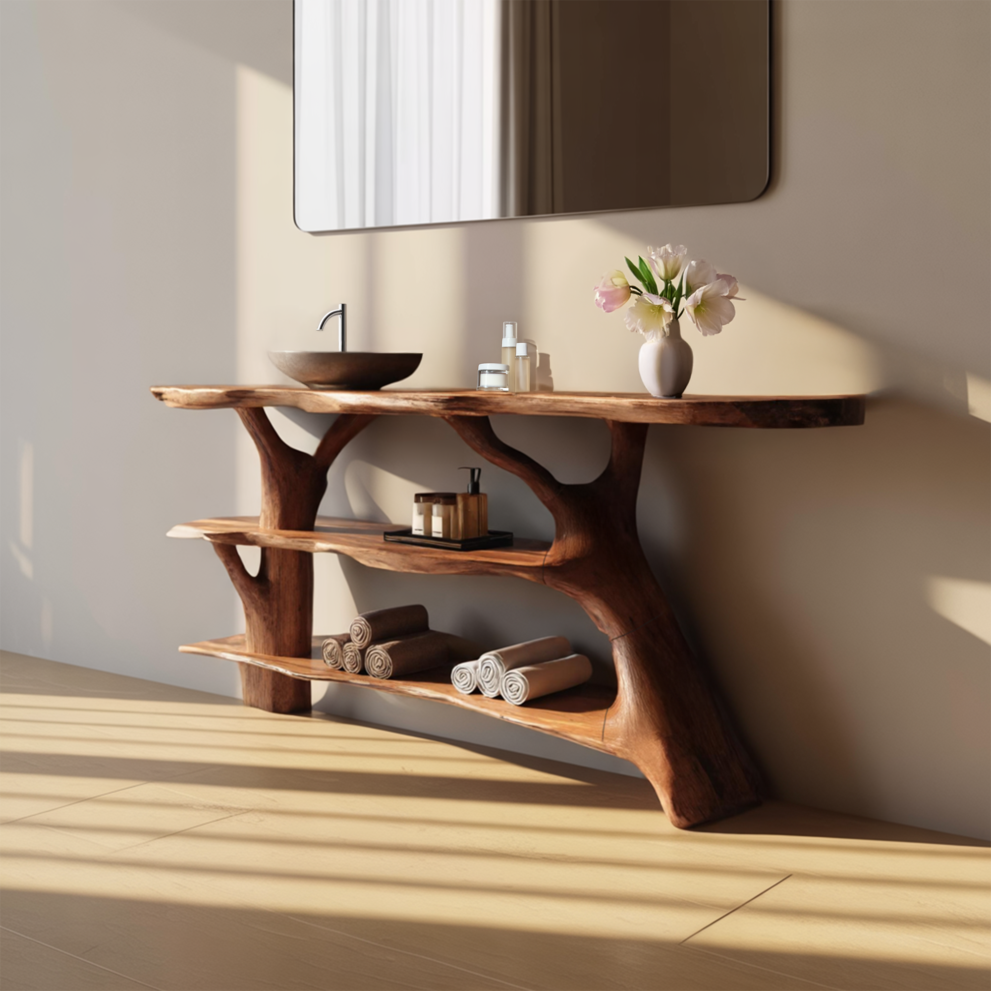 Farmhouse Live Edge Tree Trunk Vanity For Cozy Bathroom Furniture Decor SILDTTRBRV087