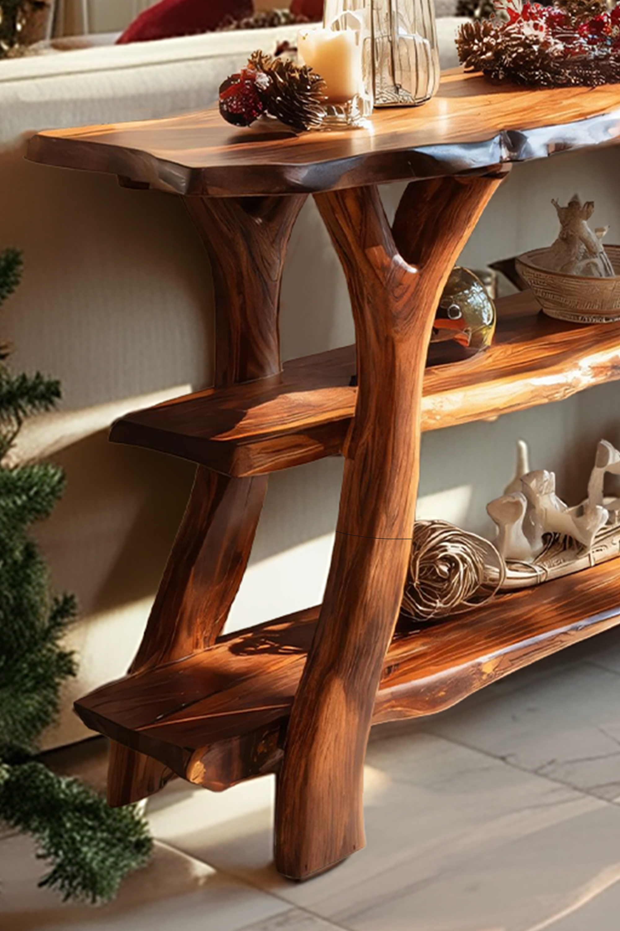 Mid Century Wooden Live Edge Console Table For Xmas Bedroom Holiday Decor SILDTTRCSC033