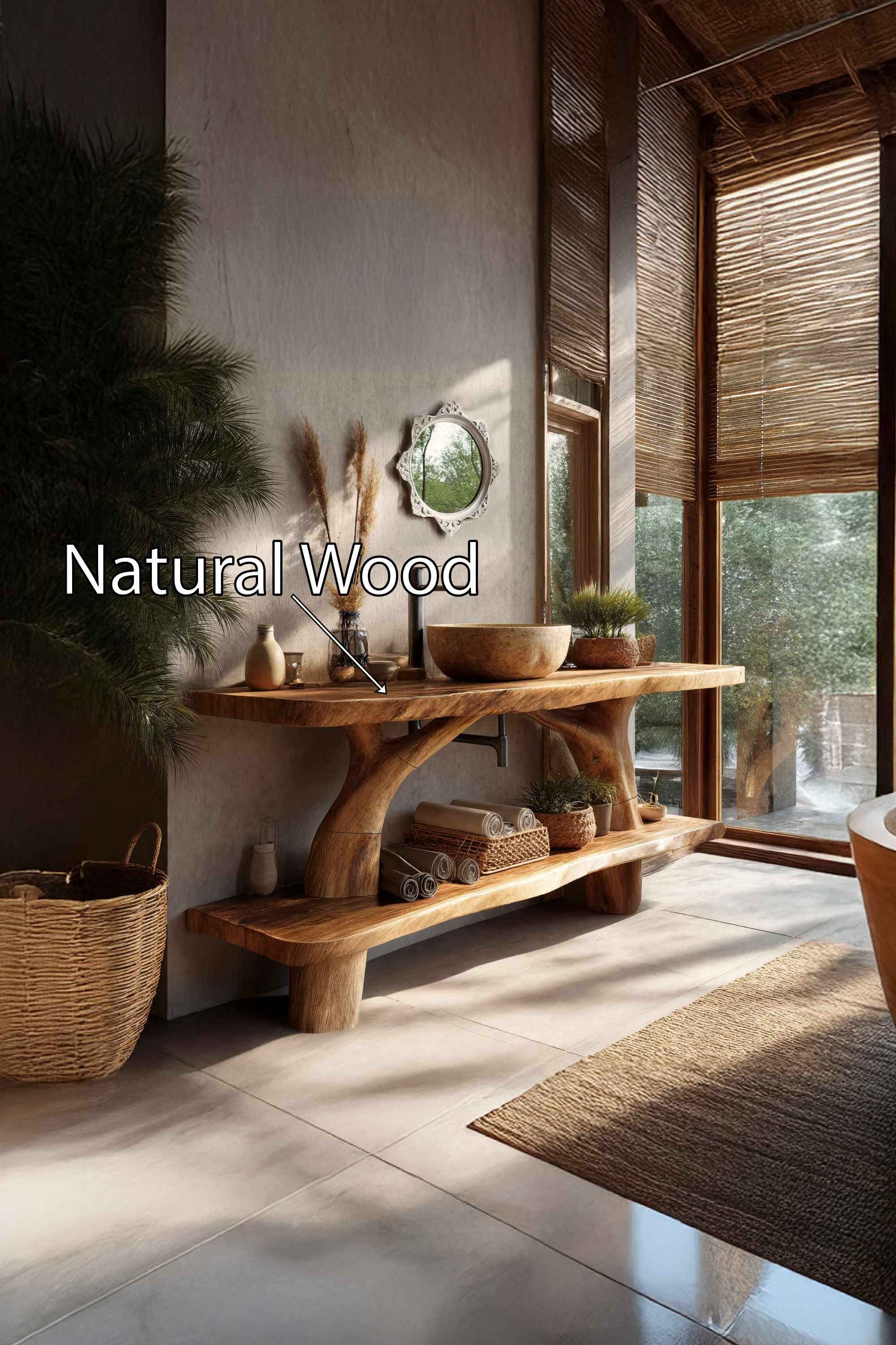 Mid Century Wooden Live Edge Bathroom Vanity For Apartment Living Room SILDTTRBRV090