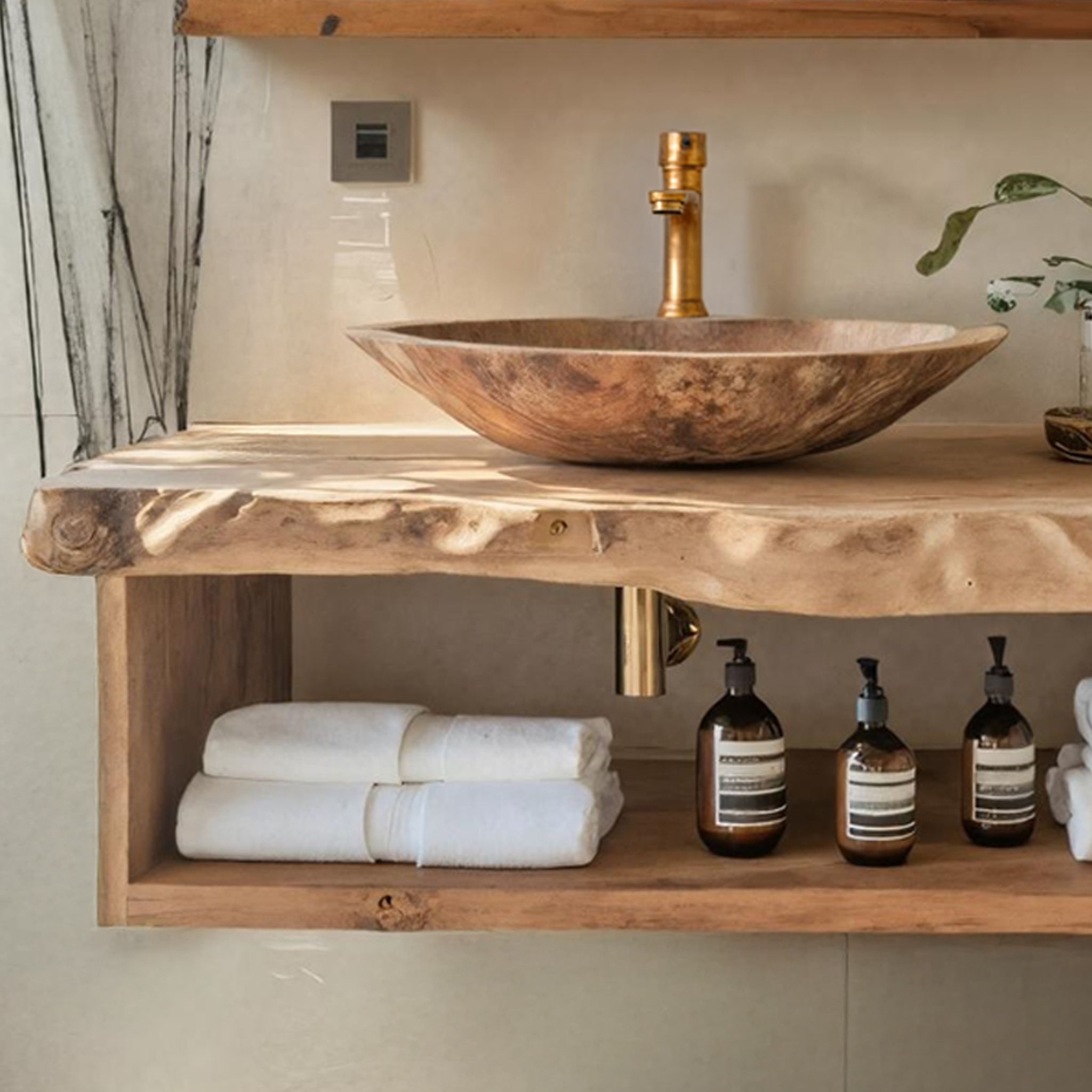 Mid Century Wooden Live Edge Bathroom Shelf For Bathroom Halloween Decor SILDTTRHBS001