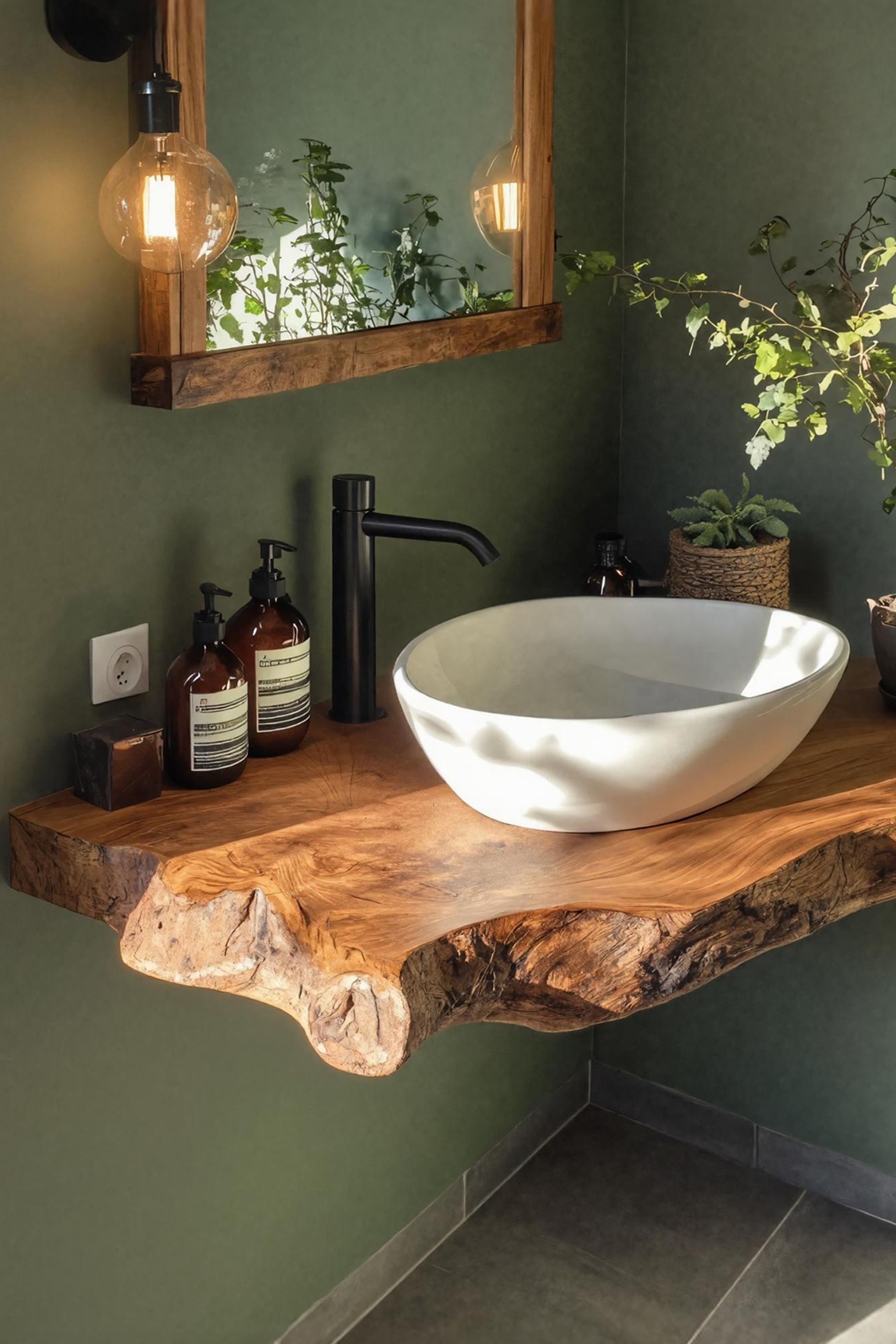 Wooden Floating Vanity With Live Edge For Bathroom SILDTTRBAS033