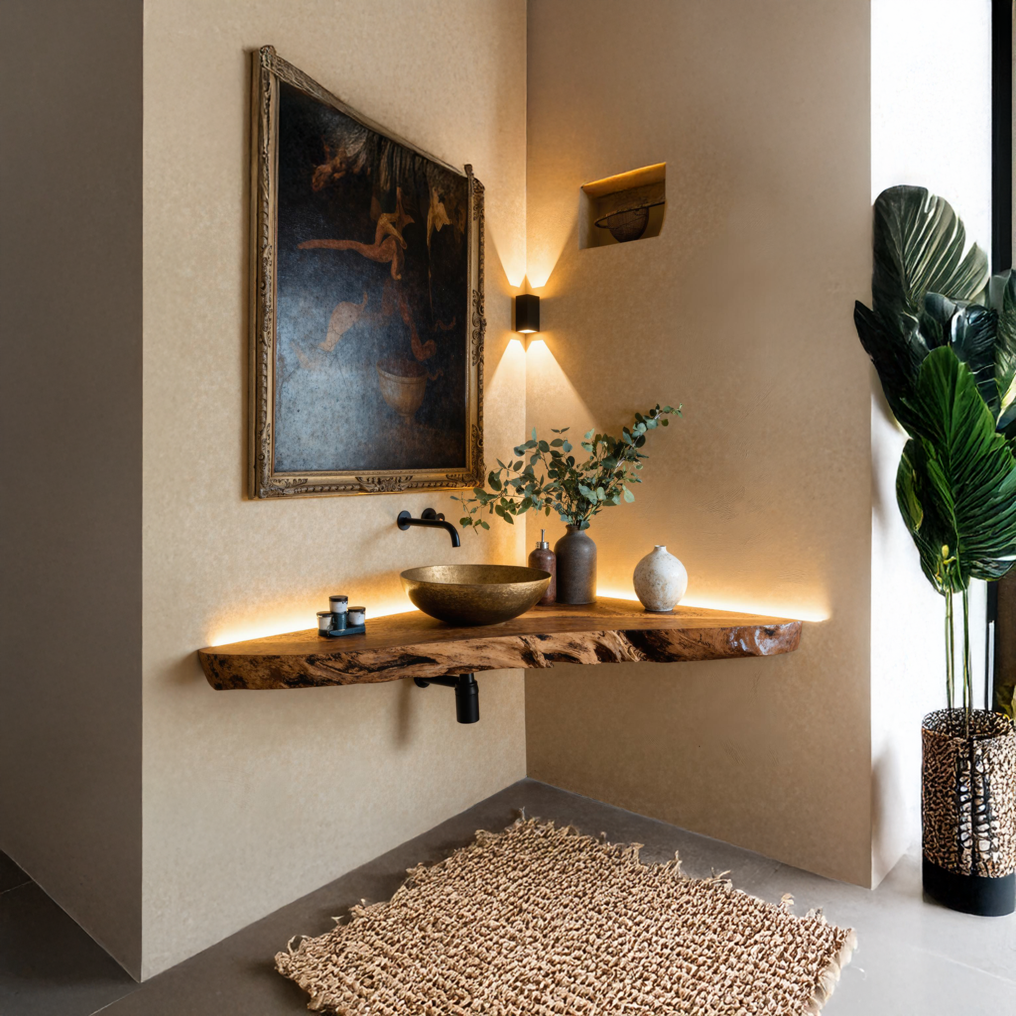 Wooden Bathroom Corner Vanity Shelf SILDTBRV080