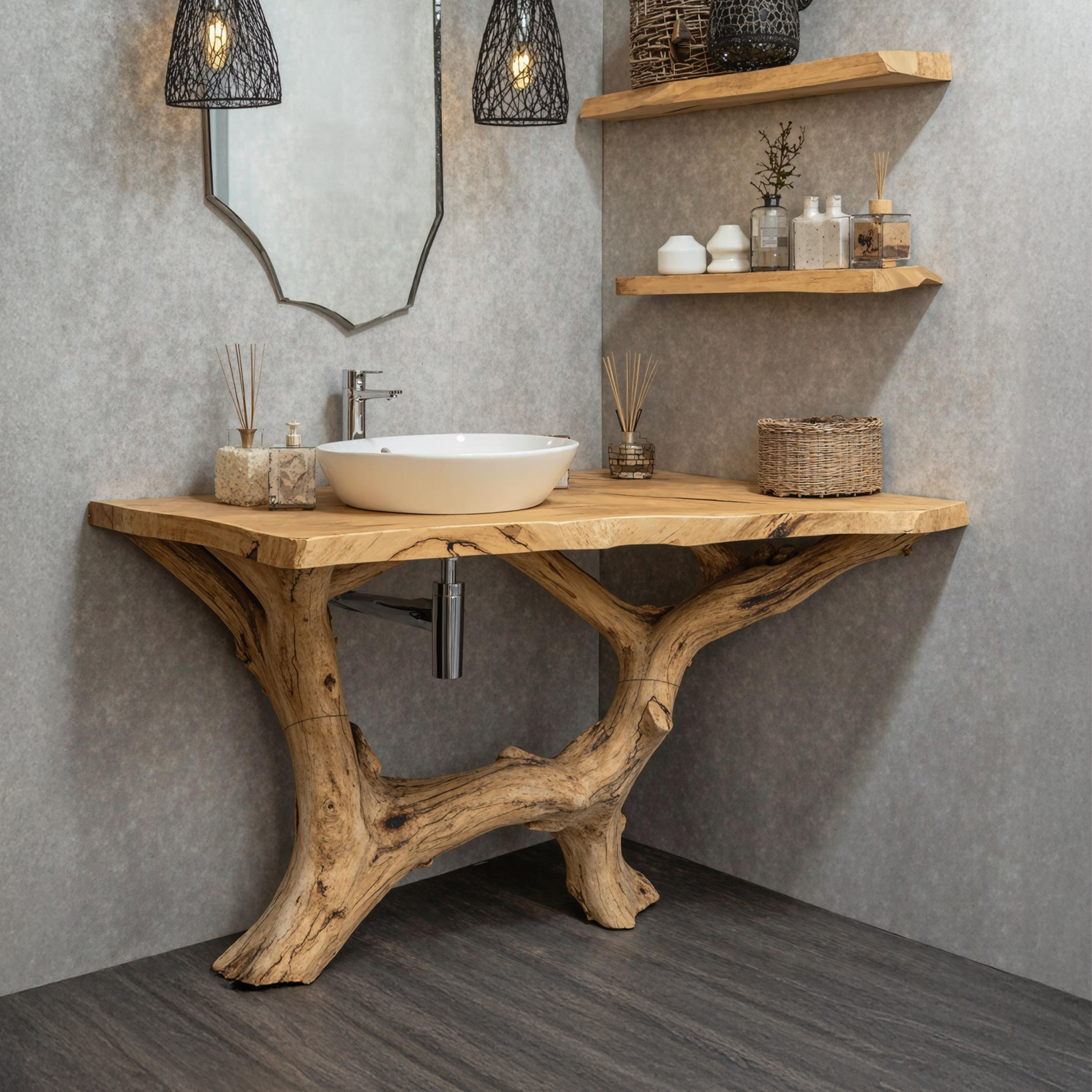 Natural Wood Live Edge Bathroom Vanity For Master Bathrooms SILDTBRV159