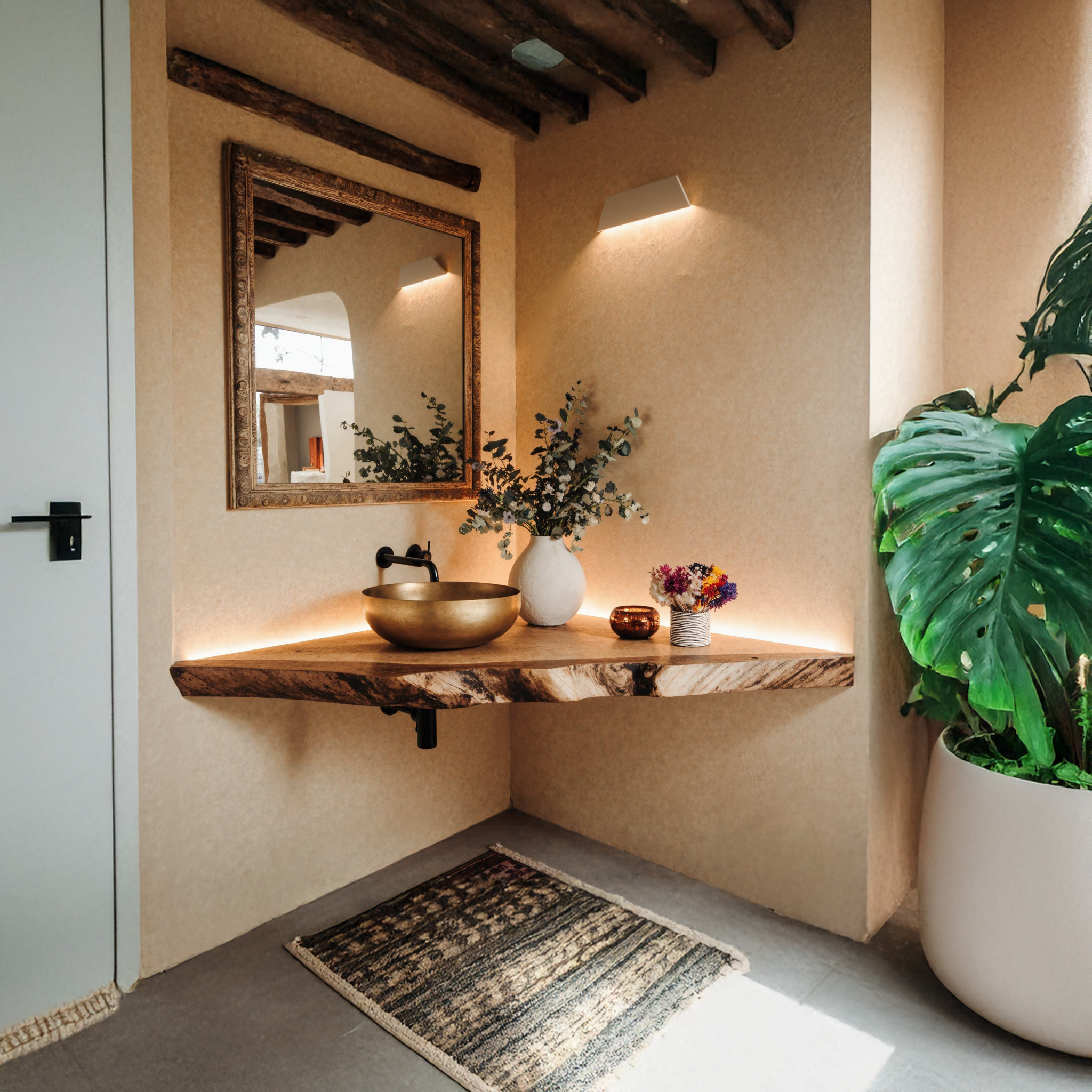 Wooden Corner Bathroom Vanity Floating Shelf SILDTBRV078