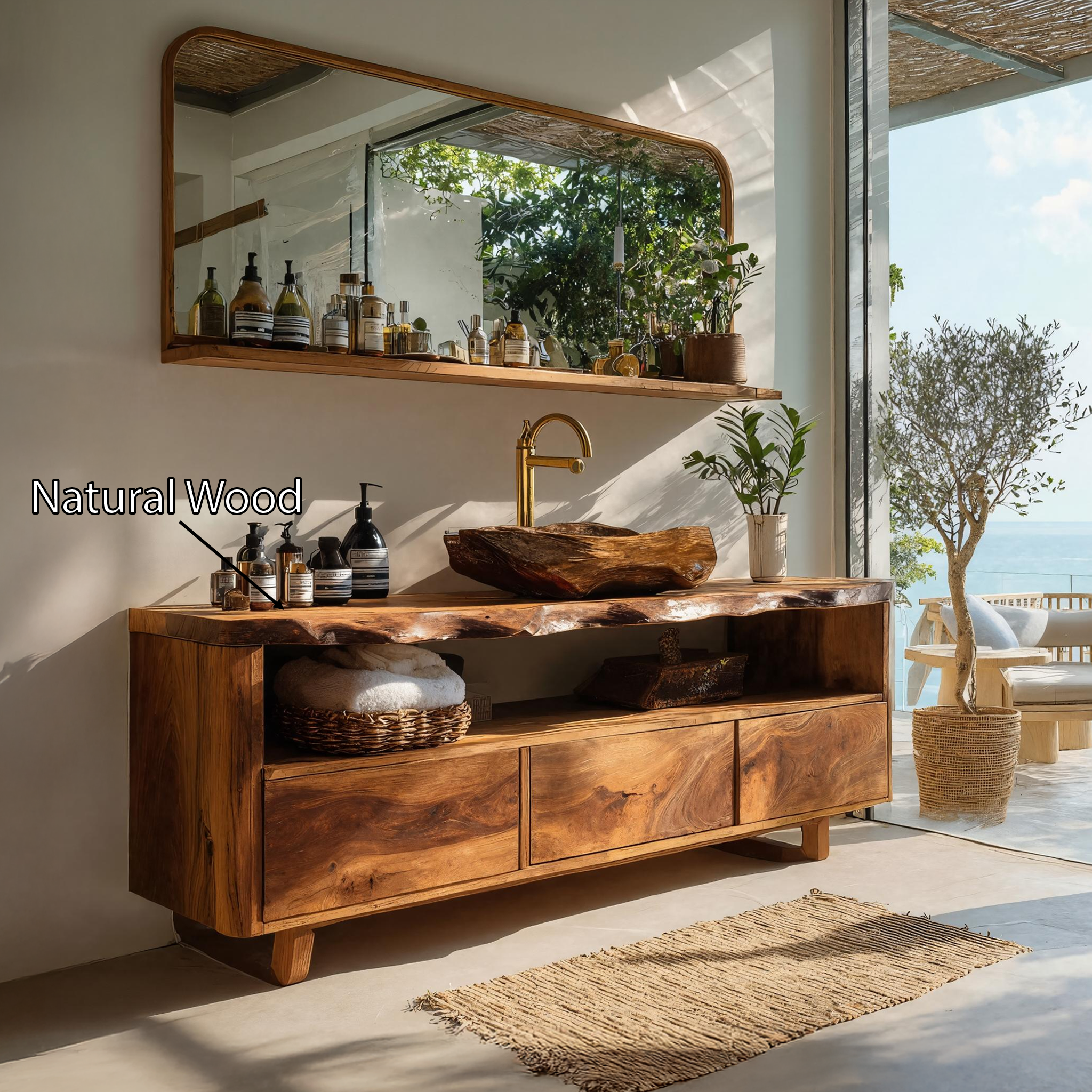 Mid Century Wooden Vanity For Bathroom Wall Mount SILDTTRBRV022