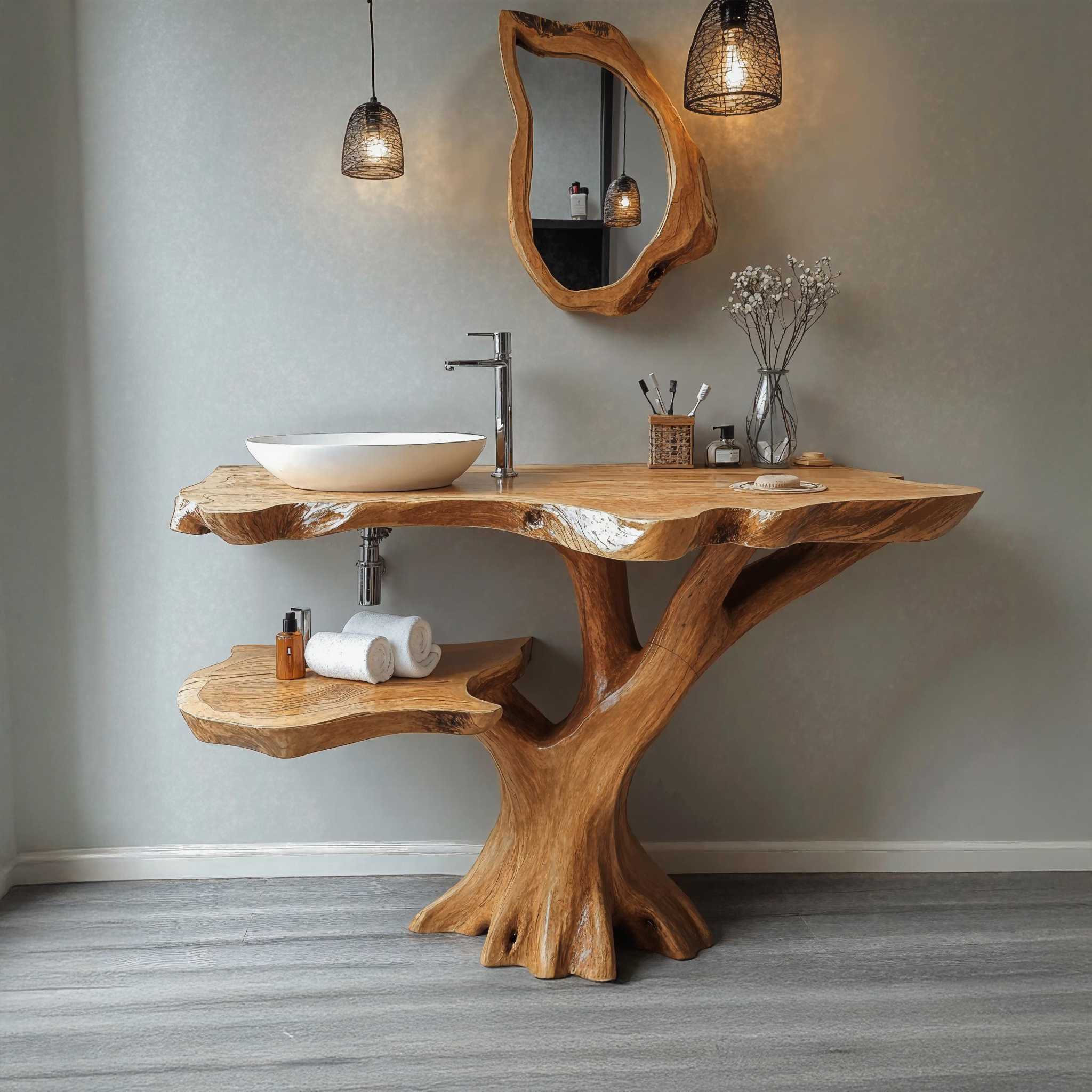 Rustic Natural Wood Bathroom Vanity For Country Style Homes SILDTBRV153