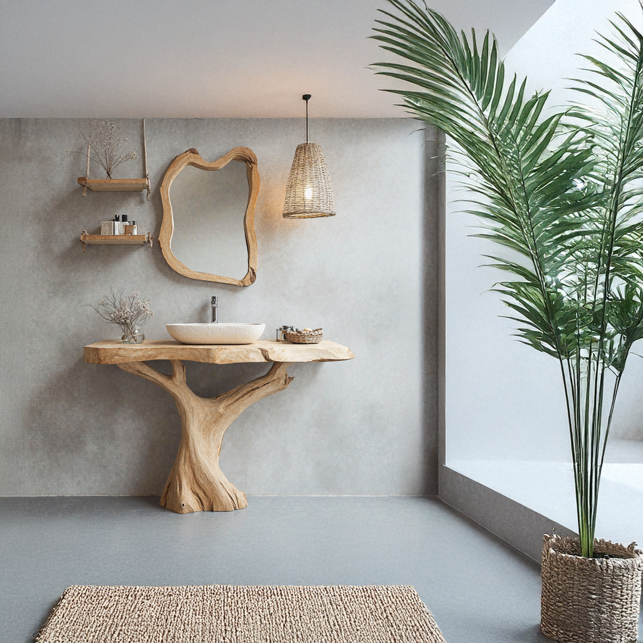 Rustic Handcrafted Wood Bathroom Vanity With Bathroom Spaces SILDTBRV104