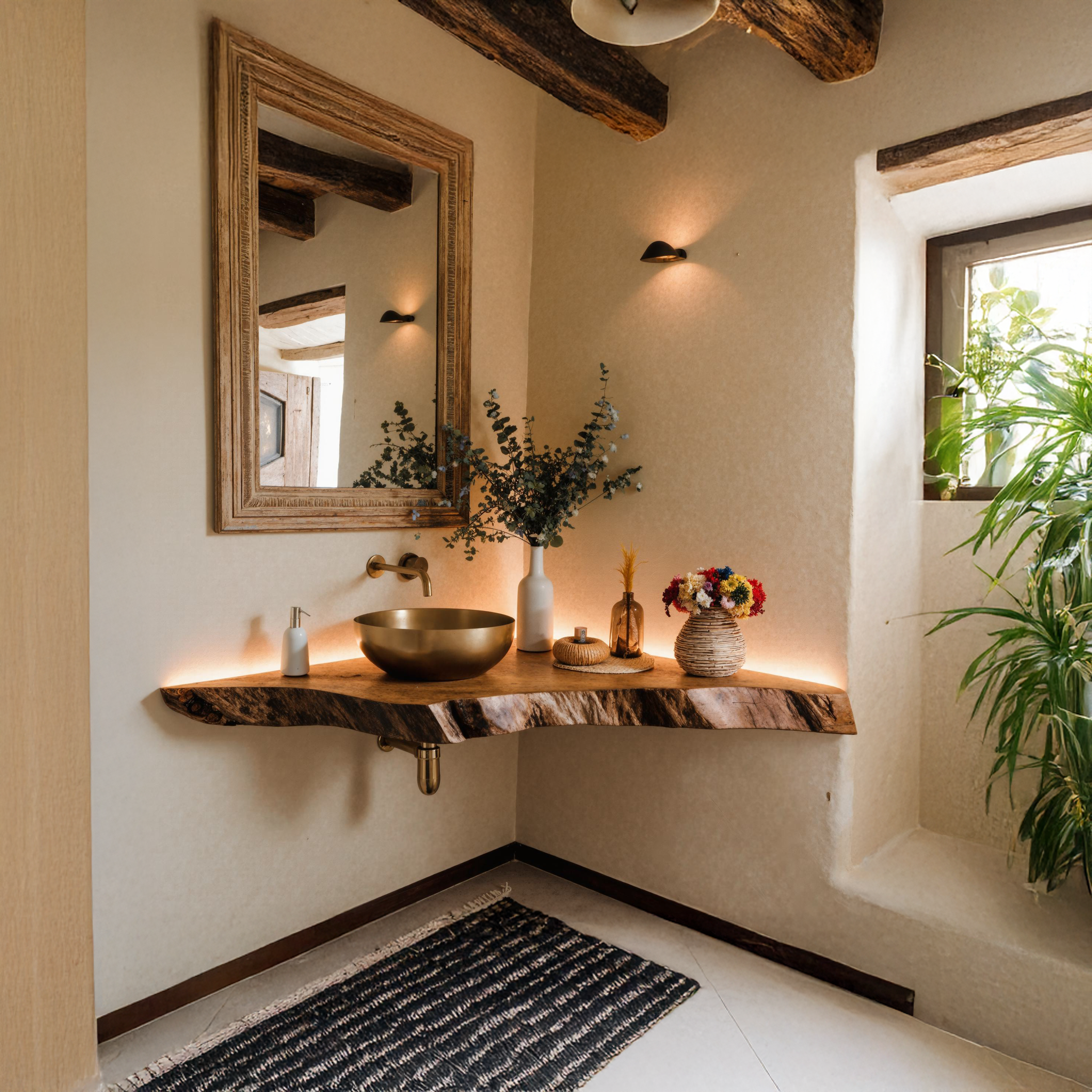 Wooden Corner Bathroom Vanity Shelf SILDTBRV076