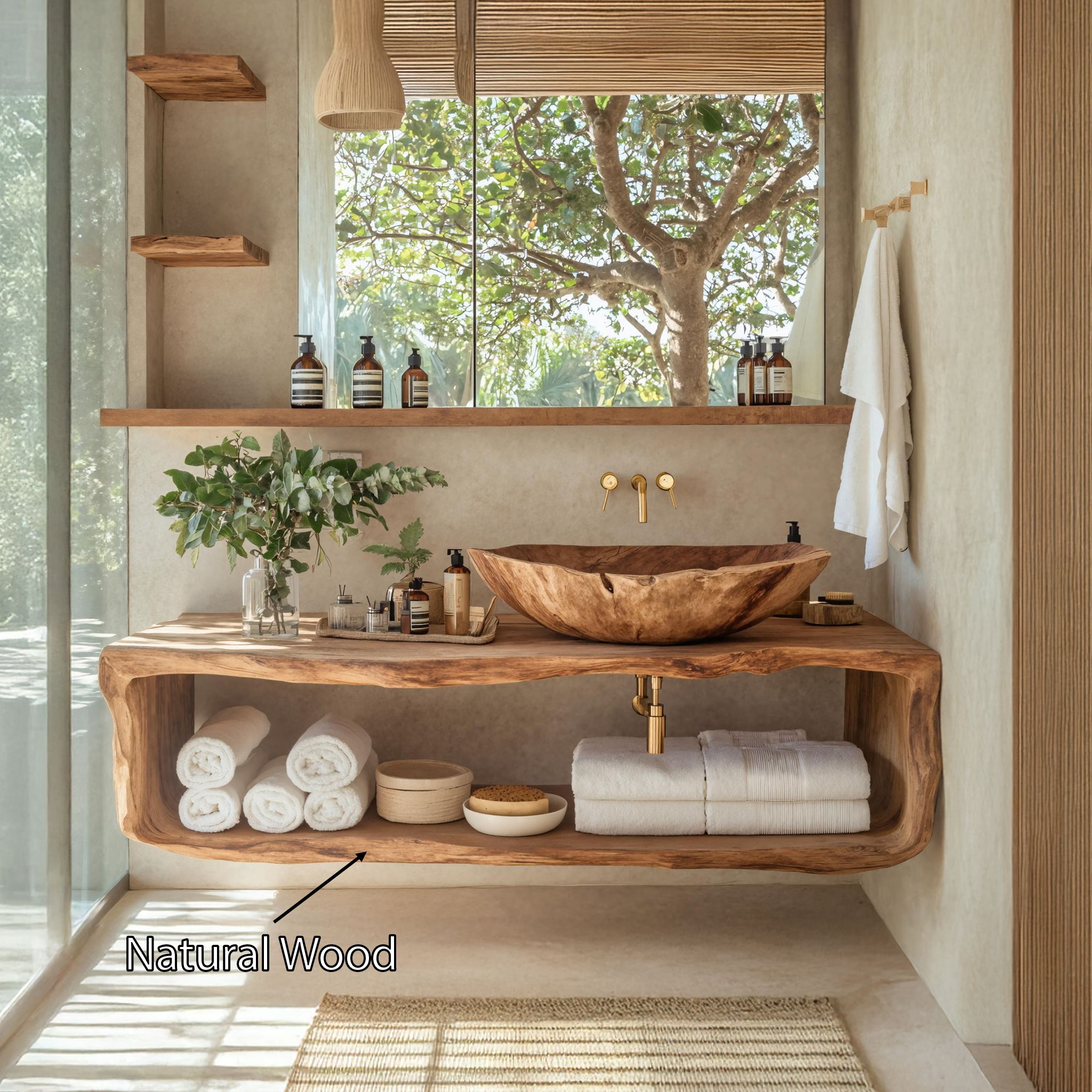 Handcrafted Wooden Vanity For Bathroom Natural Look SILDTTRBRV024