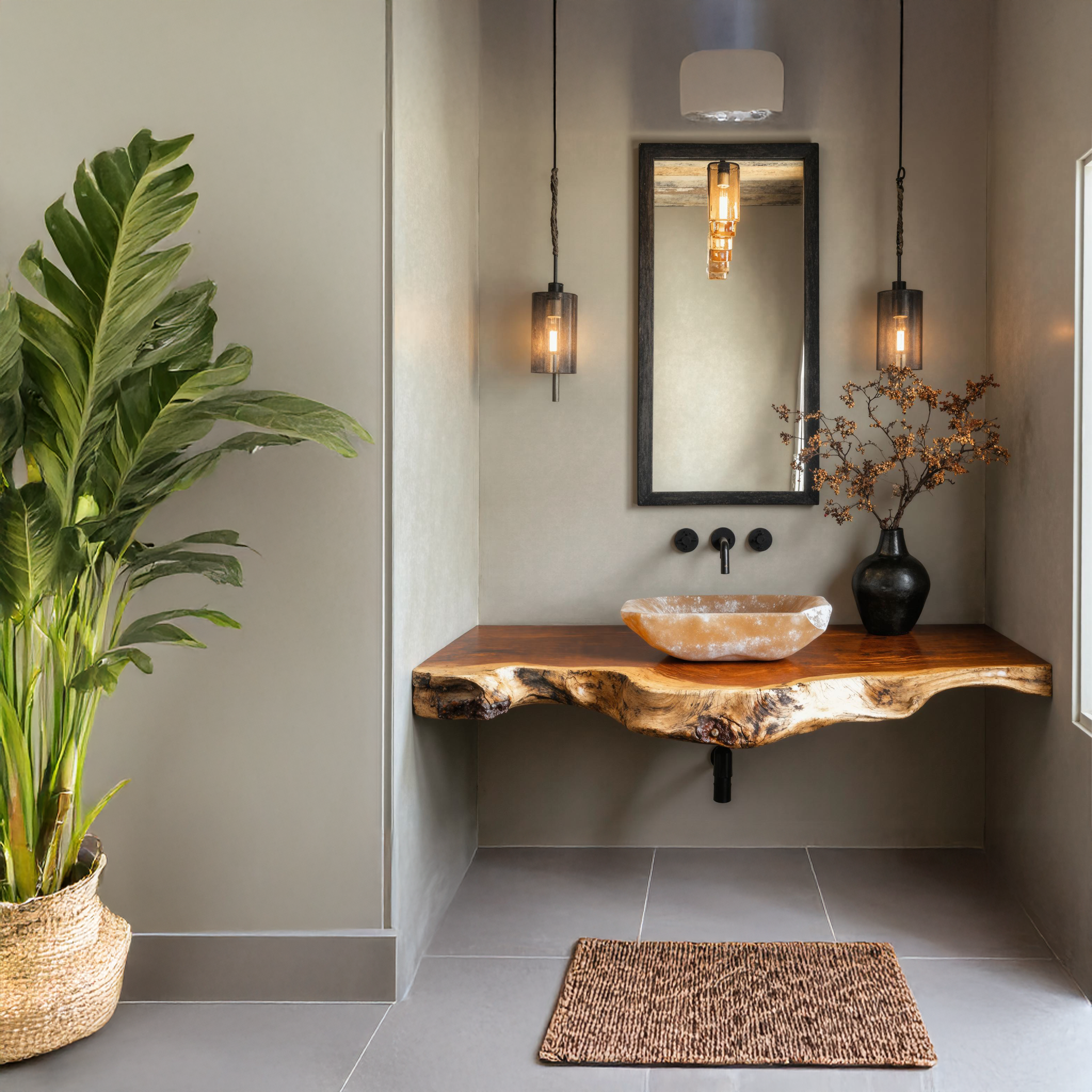 Rustic Natural Wood Floating Vanity Shelf For Warm Bathrooms SILDTBRV127