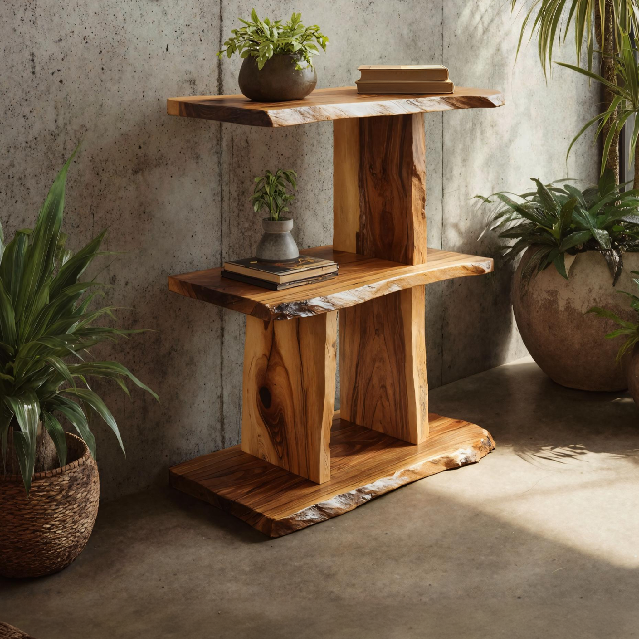 Handcrafted Wooden Live Edge Standing Shelf For Bedroom Storage Decor SILDTTNFGS005
