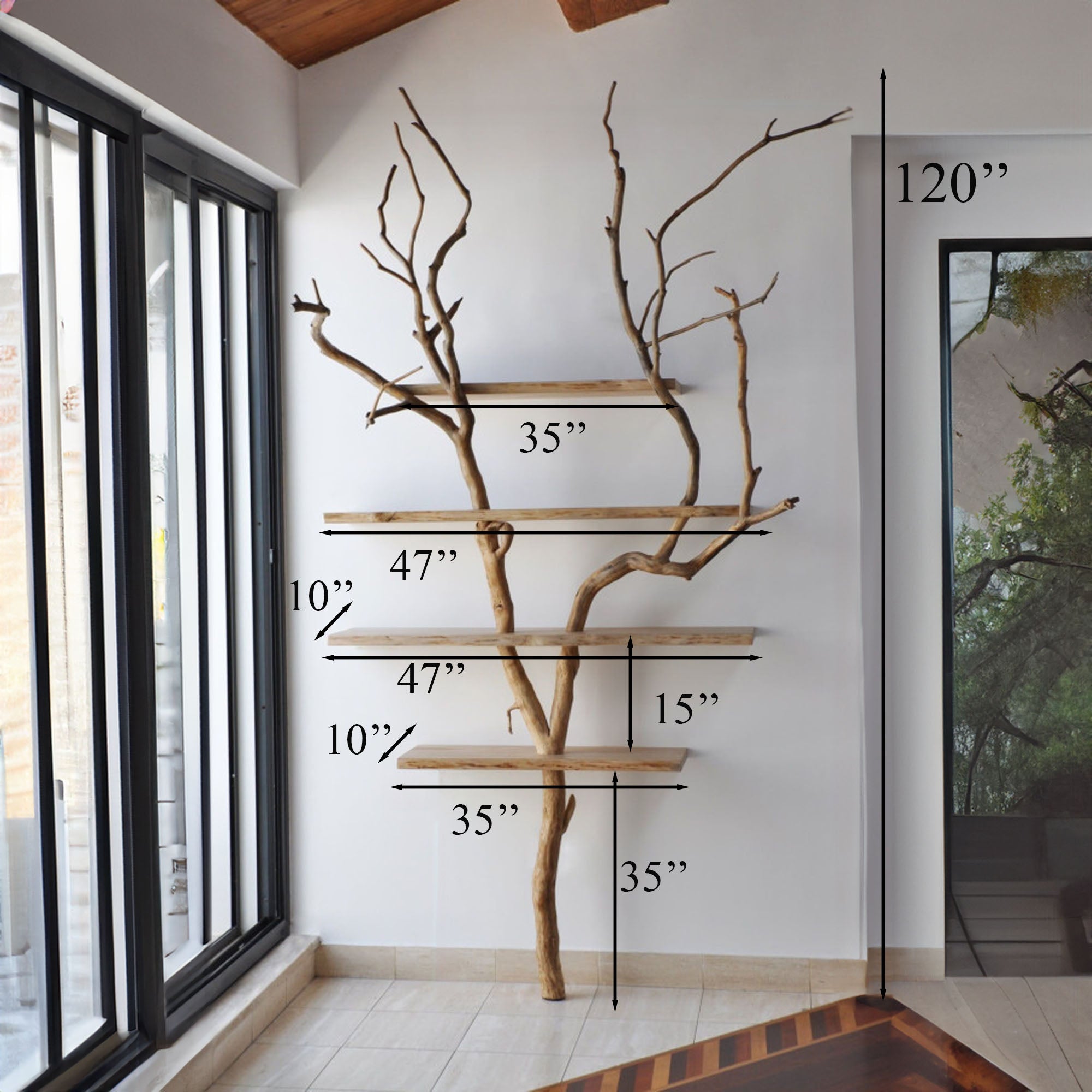 Tree Branch Floating Shelves Solid Wood Bookshelf Personalized Gift SINLTB031