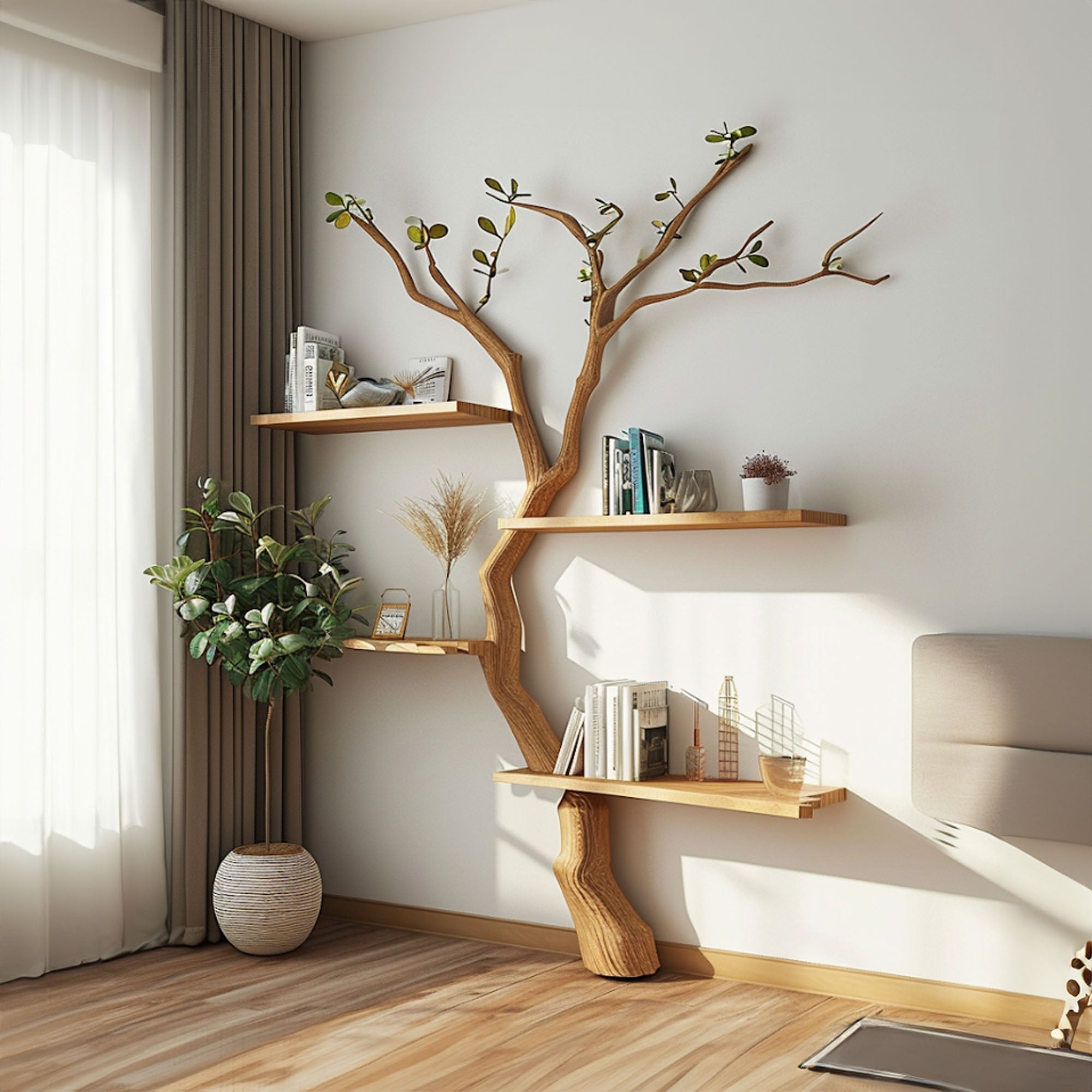 Custom Tree Branch Floating Shelves Bookcase SINLTB038