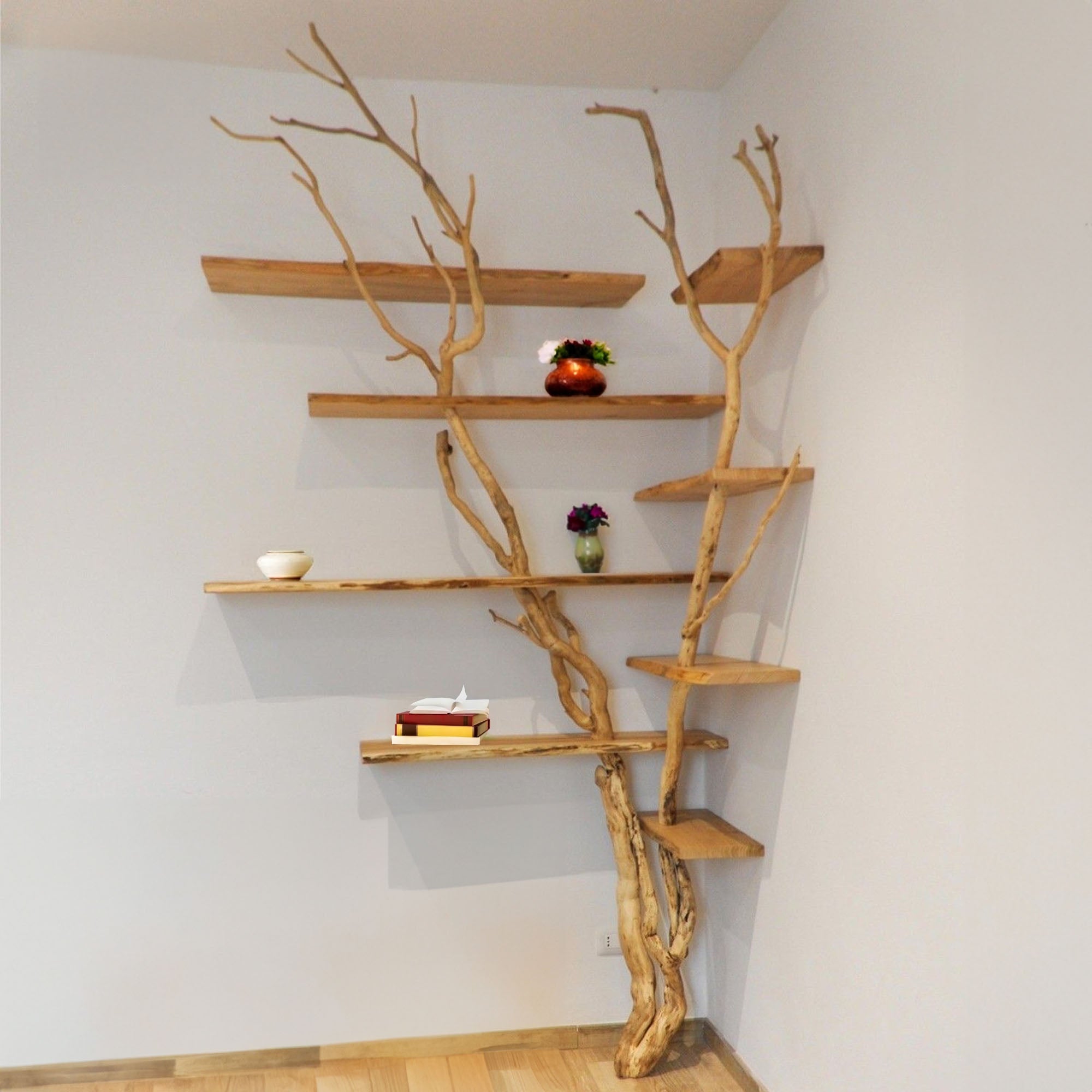 Contemporary Wild Mulberry Wood Tree Branch Shelf Gift For Reader SINLTB029