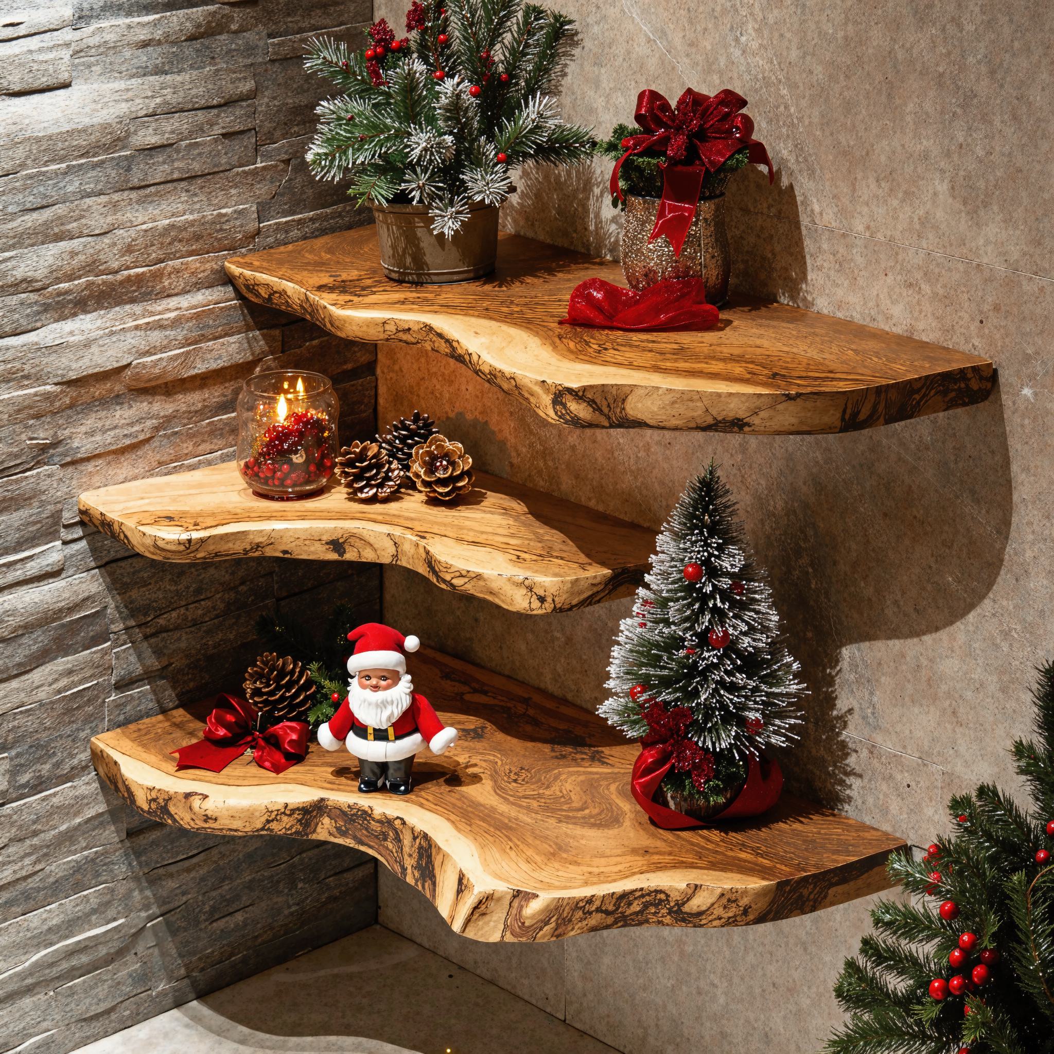 Live Edge Wood Shelf Xmas Wall Mounted Shelf Christmas Decor SINLCM012