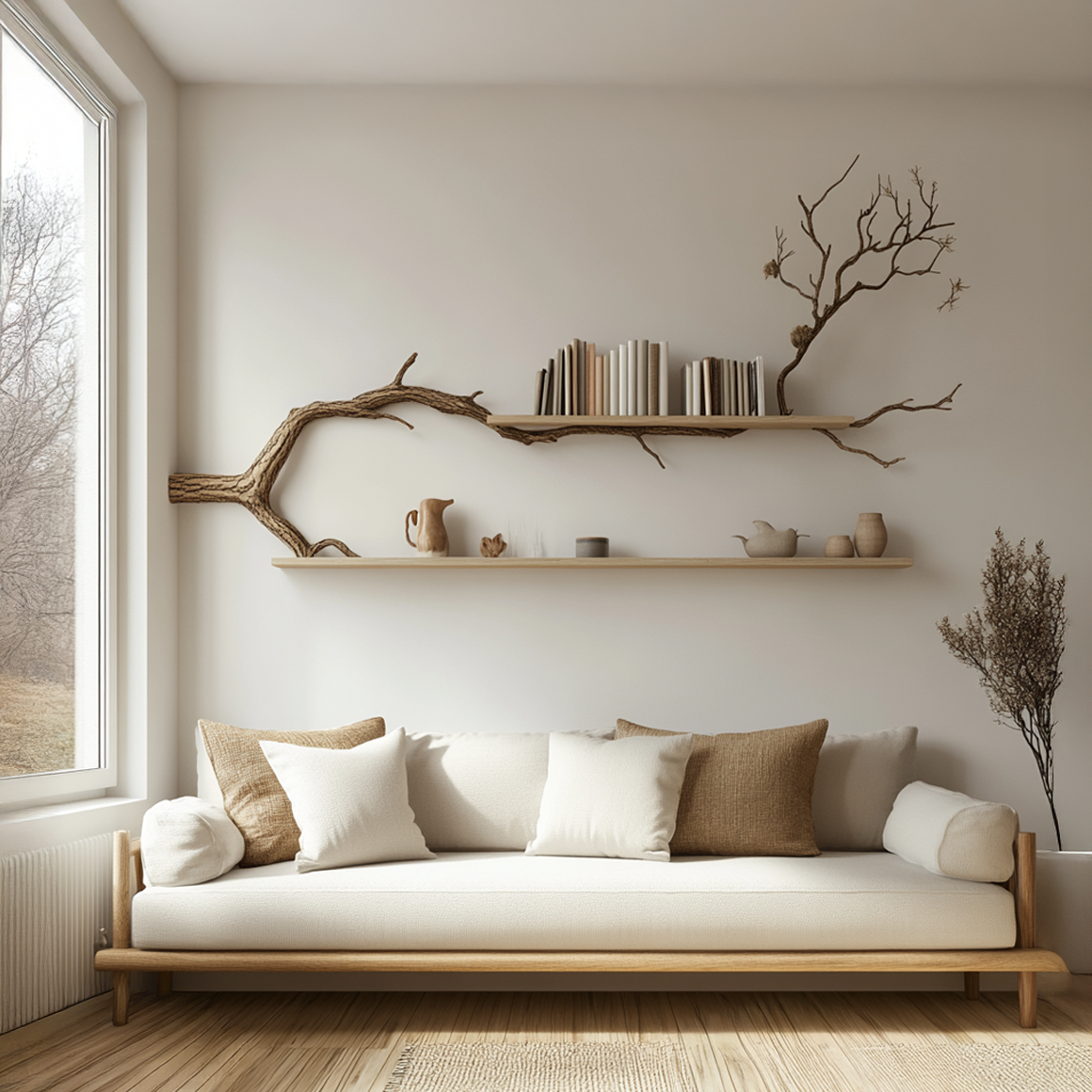 Rustic Tree Branch Display Shelf Contemporary Living Room SINLSATBS040