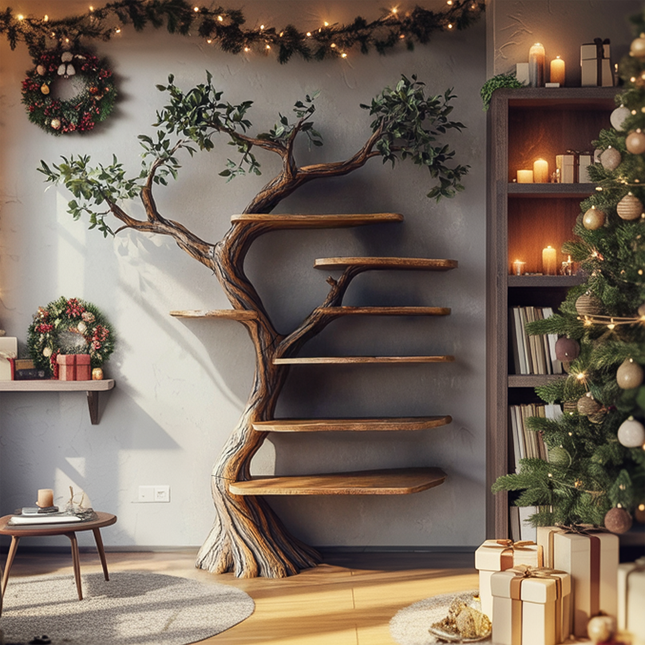 Rustic Tree Branch Shelf Christmas Bedroom SINLSATB582