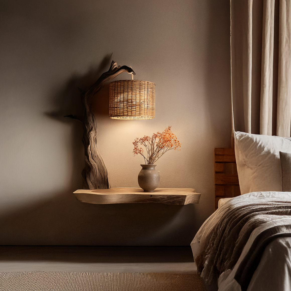 Organic Branch Floating Wood Shelf Bedroom Accent Interior Decor SINLSAFL318
