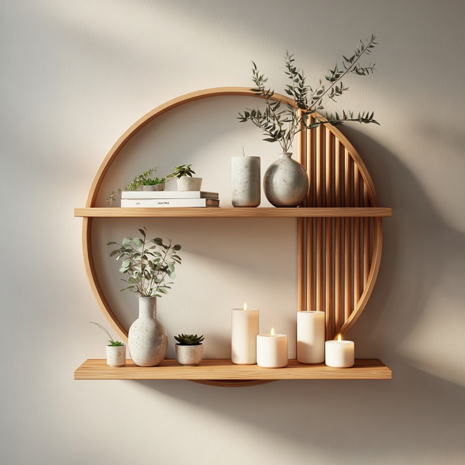 Contemporary Round Solid Wood Wall Shelf Living Room Decor SINLSAFL080