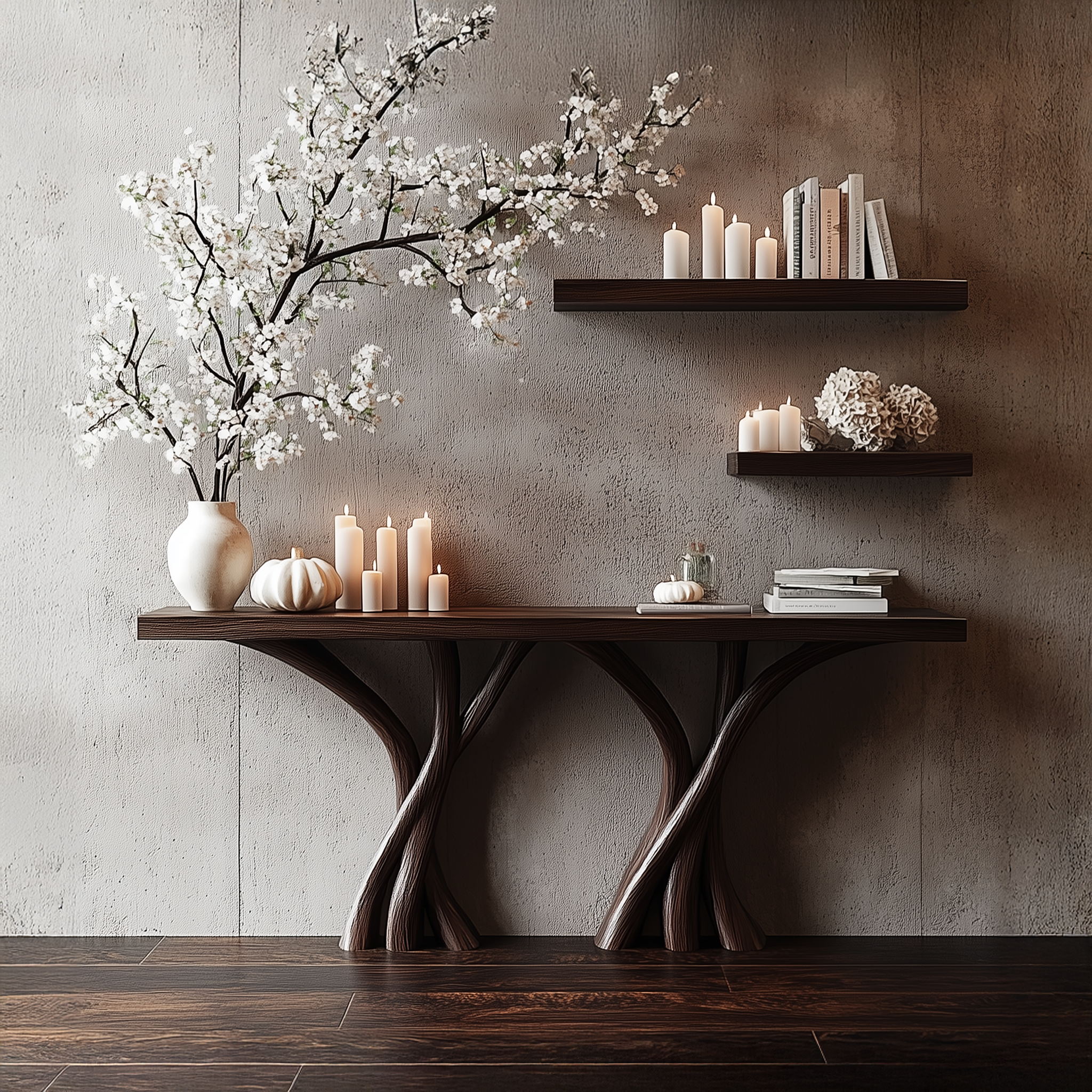 Sculptural Console Table Solid Wood Organic Rustic Gift SINLSACS084