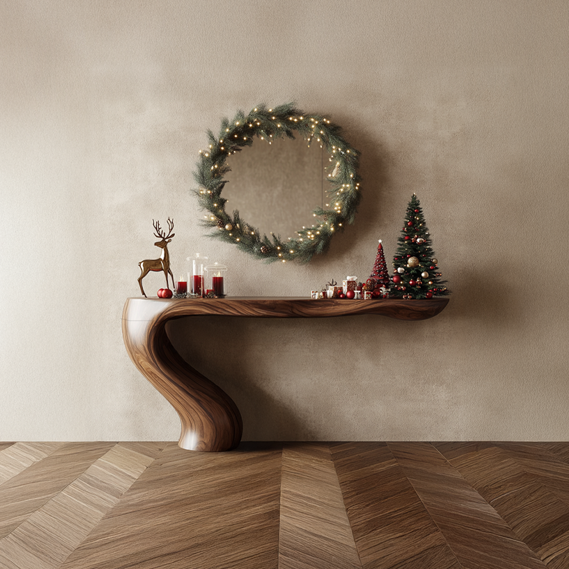 Mid Century Rustic Sculptural Console Table Christmas Holiday Home Decor SINLSACS299