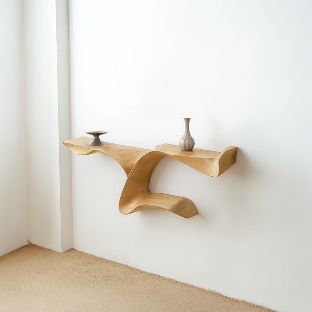 Sculptural Floating Shelf Modern Organic Wave Living Room Bedroom SINLSAFL095