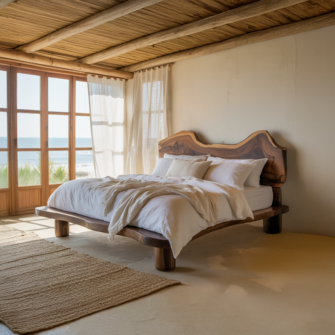 Rustic Live Edge Bed Organic Coastal Bedroom SINLSAWB063