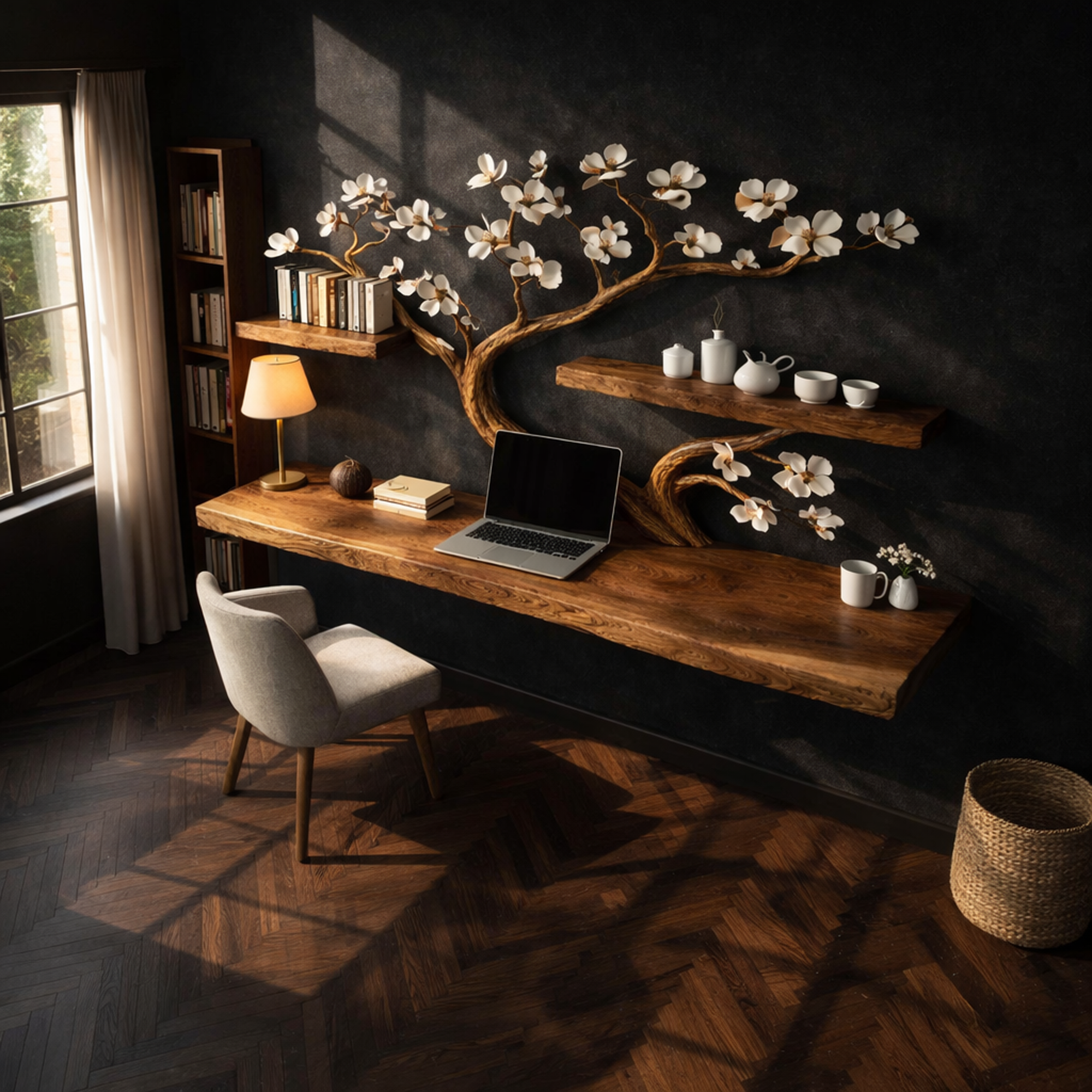 Organic Tree Branch Sculptural Wall Mounted Desk For Home Office SINLKIDK088