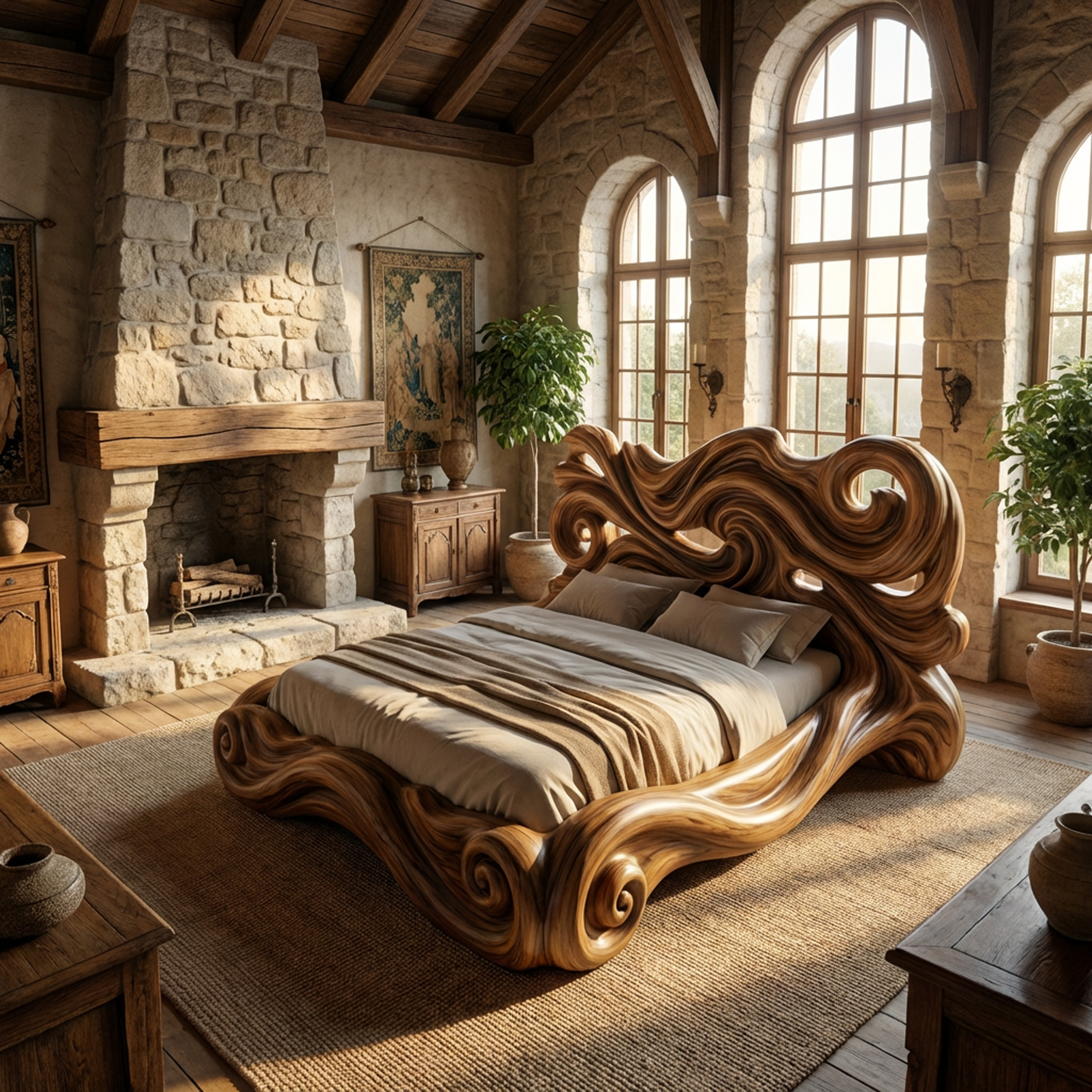 Rustic Sculptural Bed Frame For Bedroom Or Master Bedroom SINLKIWB093