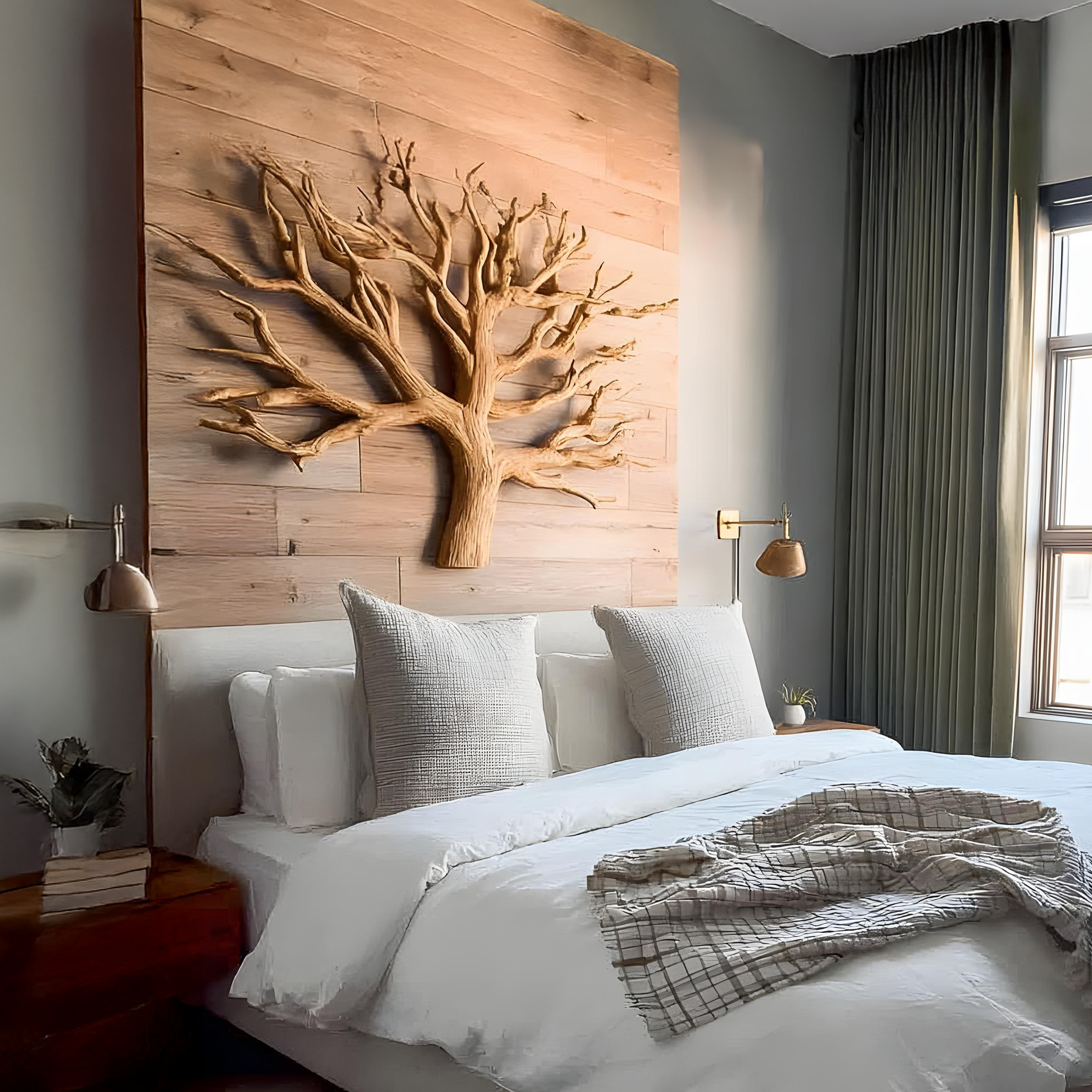 Rustic Tree Wall Art For Bedroom And Headboard Area SINLSATBW001