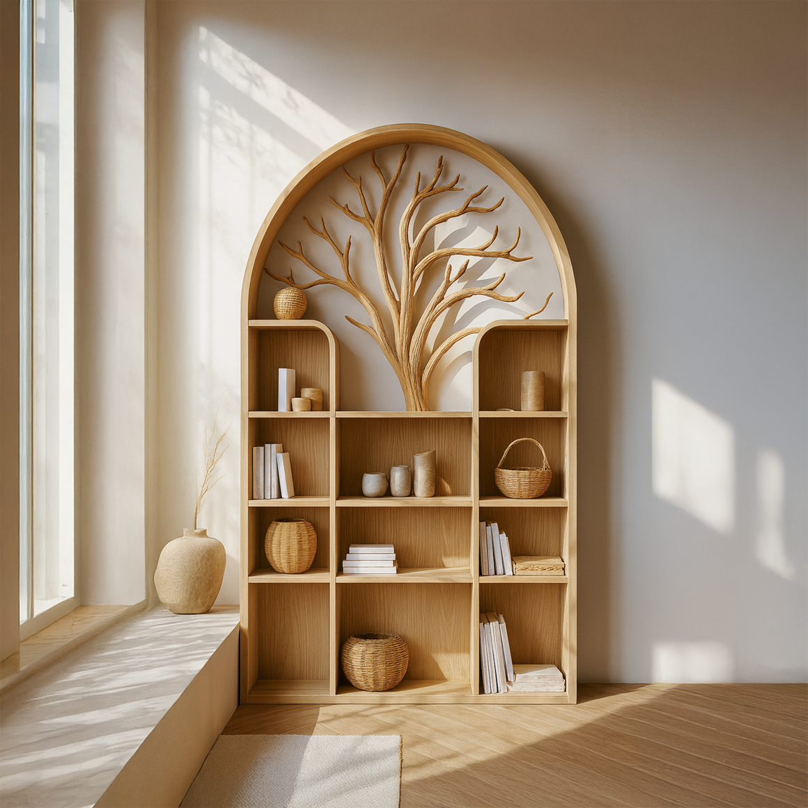 Scandinavian Rustic Tree Style Storage Cabinet Entryway And Living Room SINLSASC240